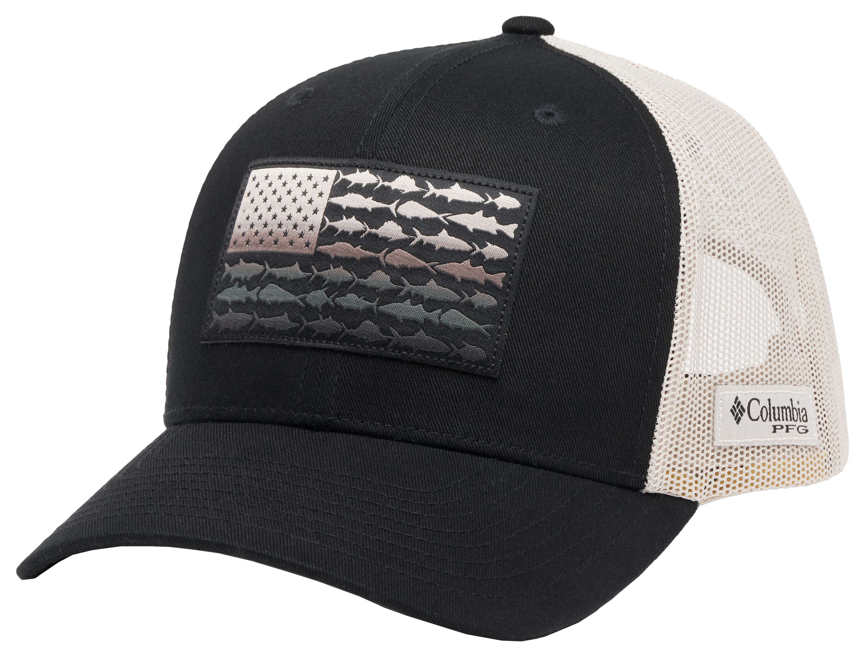 Image of Columbia PFG Mesh Snapback Fish Flag Ball Cap - Black/Dark Stone