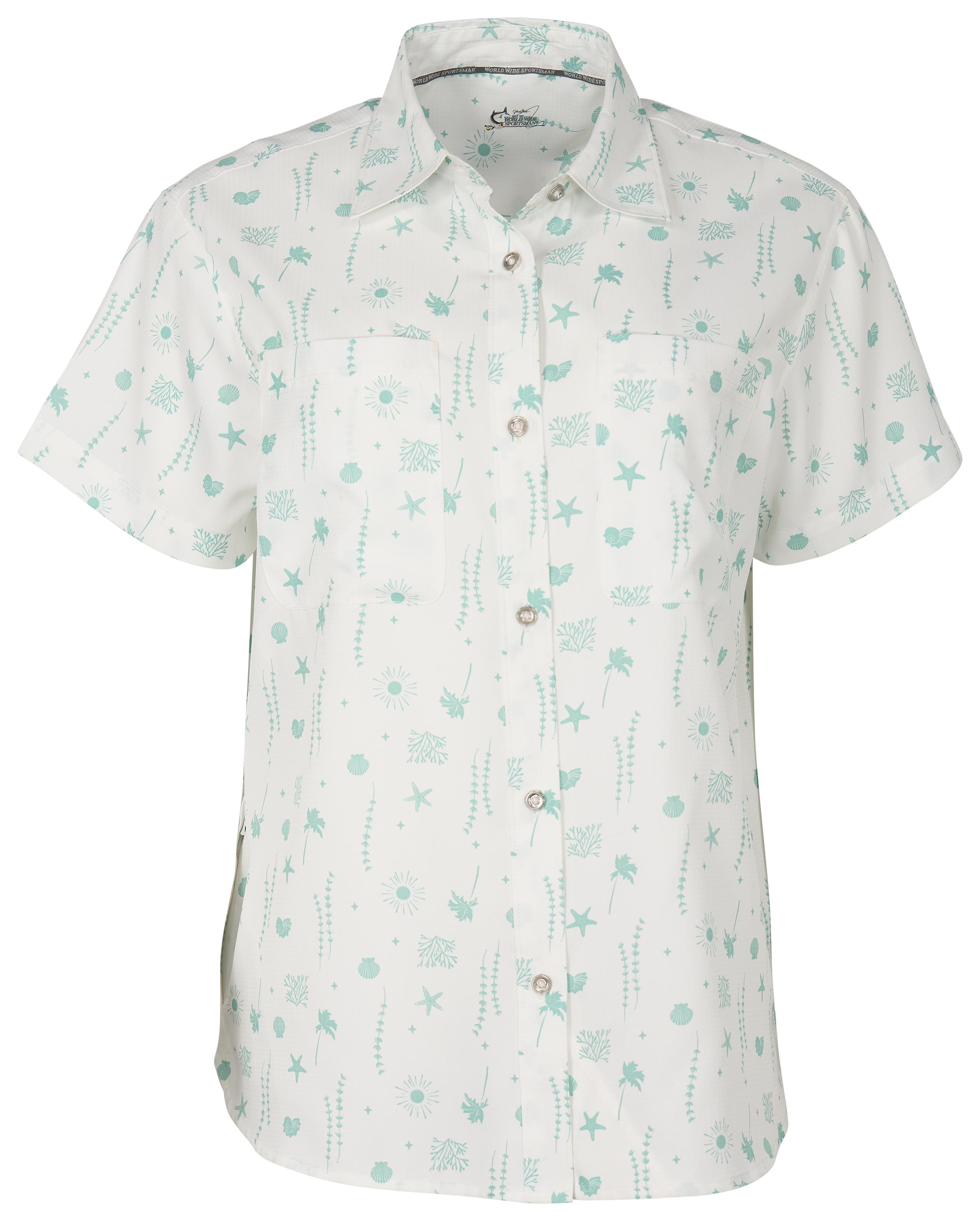 Image of World Wide Sportsman Marina 2-Pocket Short-Sleeve Shirt - White/Green Lily Shore Days