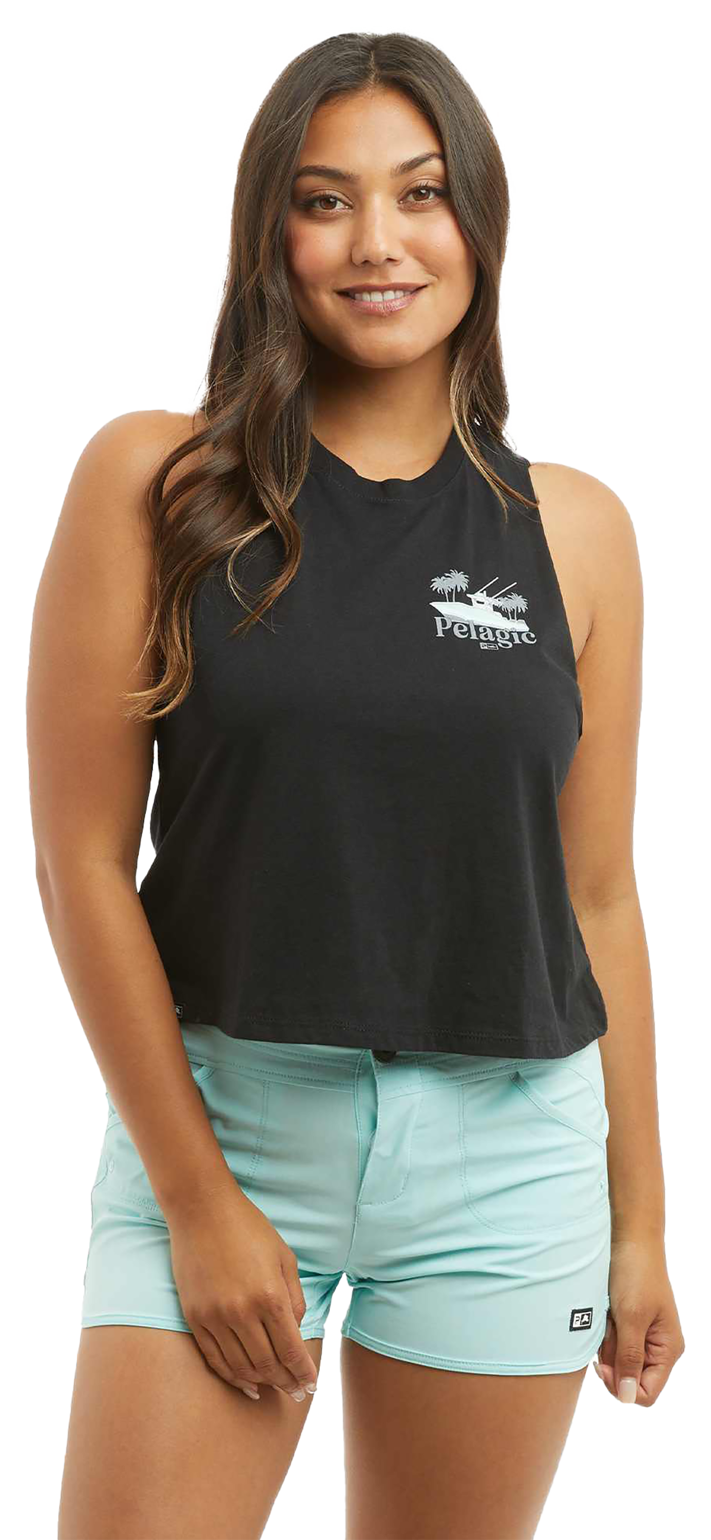 Image of Pelagic Tropic Run Cropped Tank Top for Ladies - Black - L