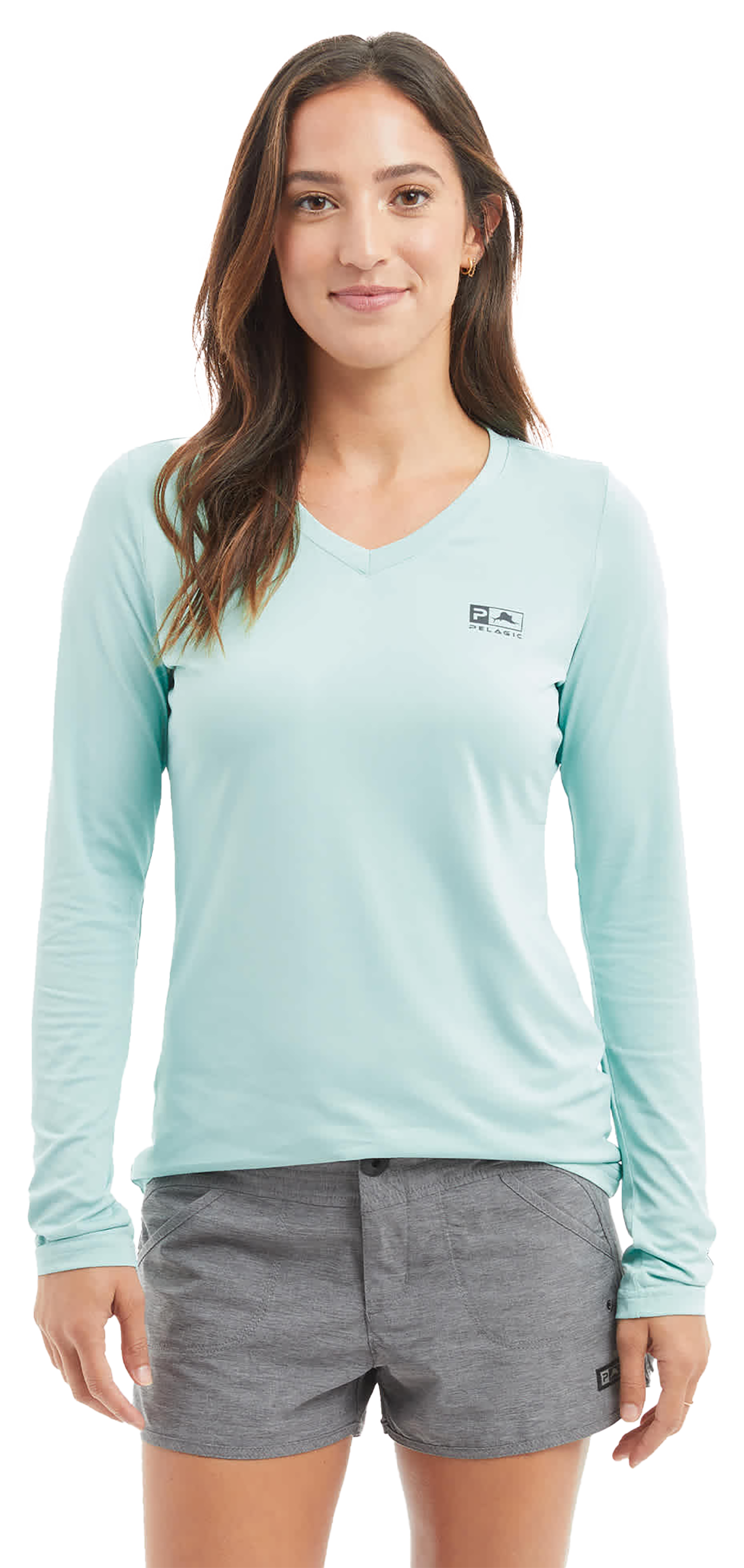 Image of Pelagic Aquatek V-Neck Long-Sleeve Shirt for Ladies - Turquoise - S