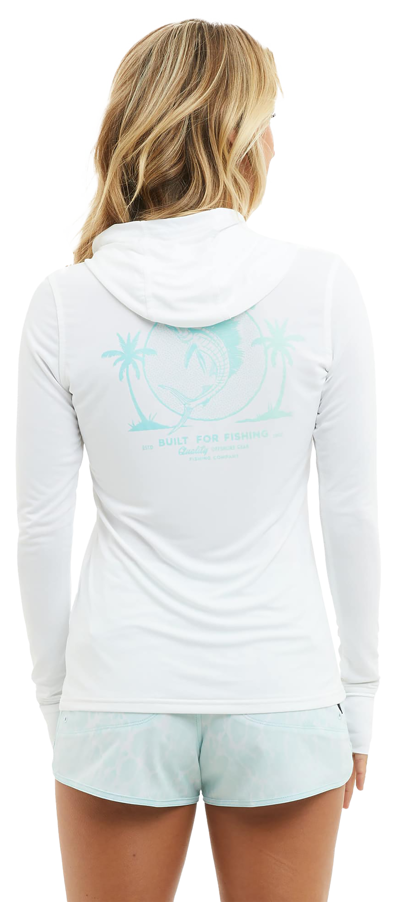 Image of Pelagic Aquatek Twin Palms Hooded Long-Sleeve Fishing Shirt for Ladies