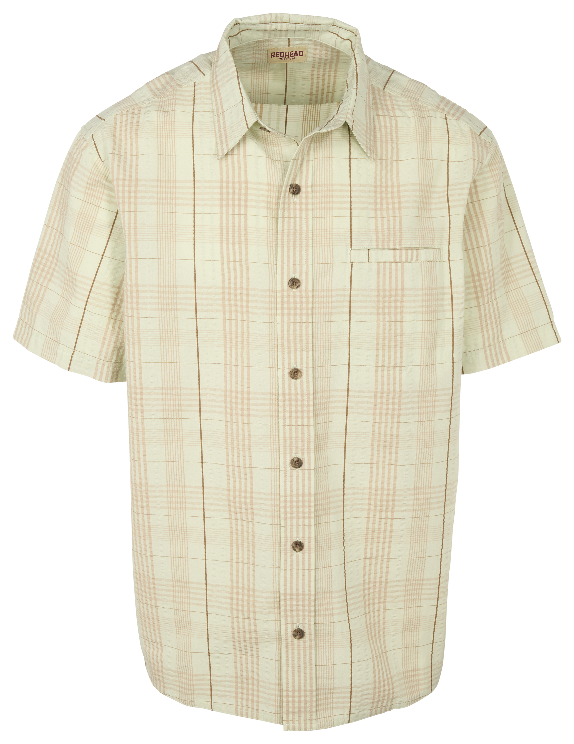 Image of RedHead Seersucker Button-Up Plaid Short-Sleeve Shirt - Green Lily Plaid