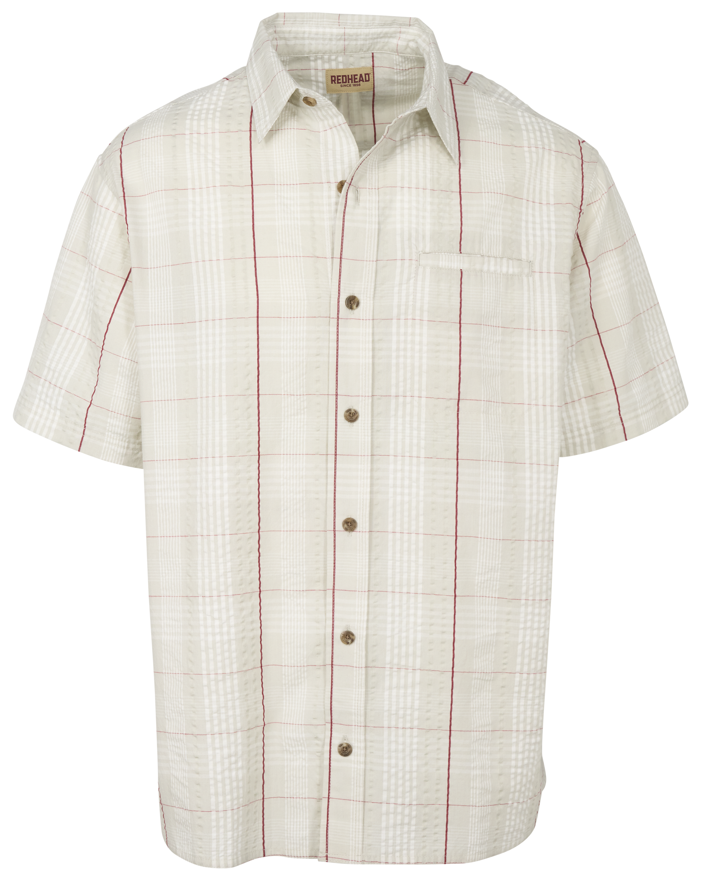 Image of RedHead Seersucker Button-Up Plaid Short-Sleeve Shirt for Men - Dove Plaid