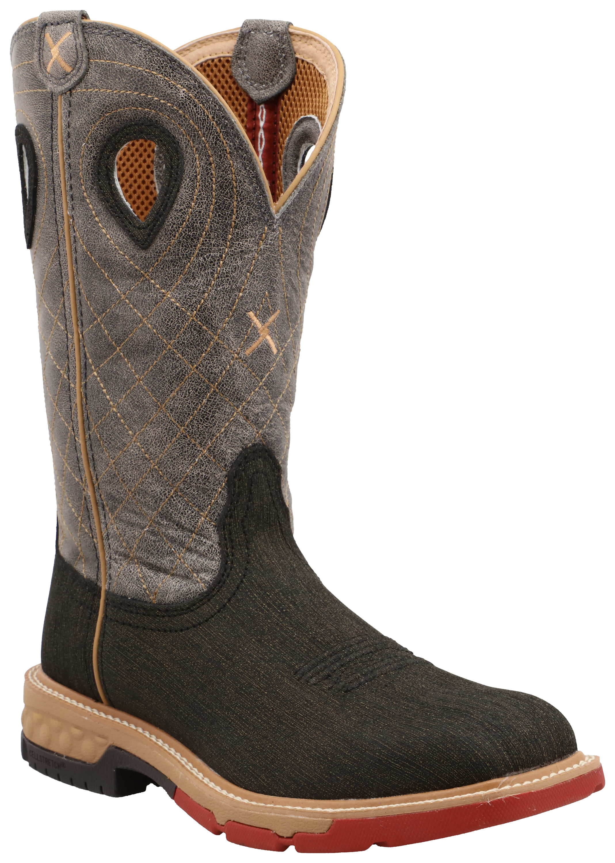 TWISTED X Men's 12" Alloy Toe Western Work Boot with CellStretch, Color: Rubberized Brown/Grey, Size: 12, Width: EE (MXBA002-EE-12)