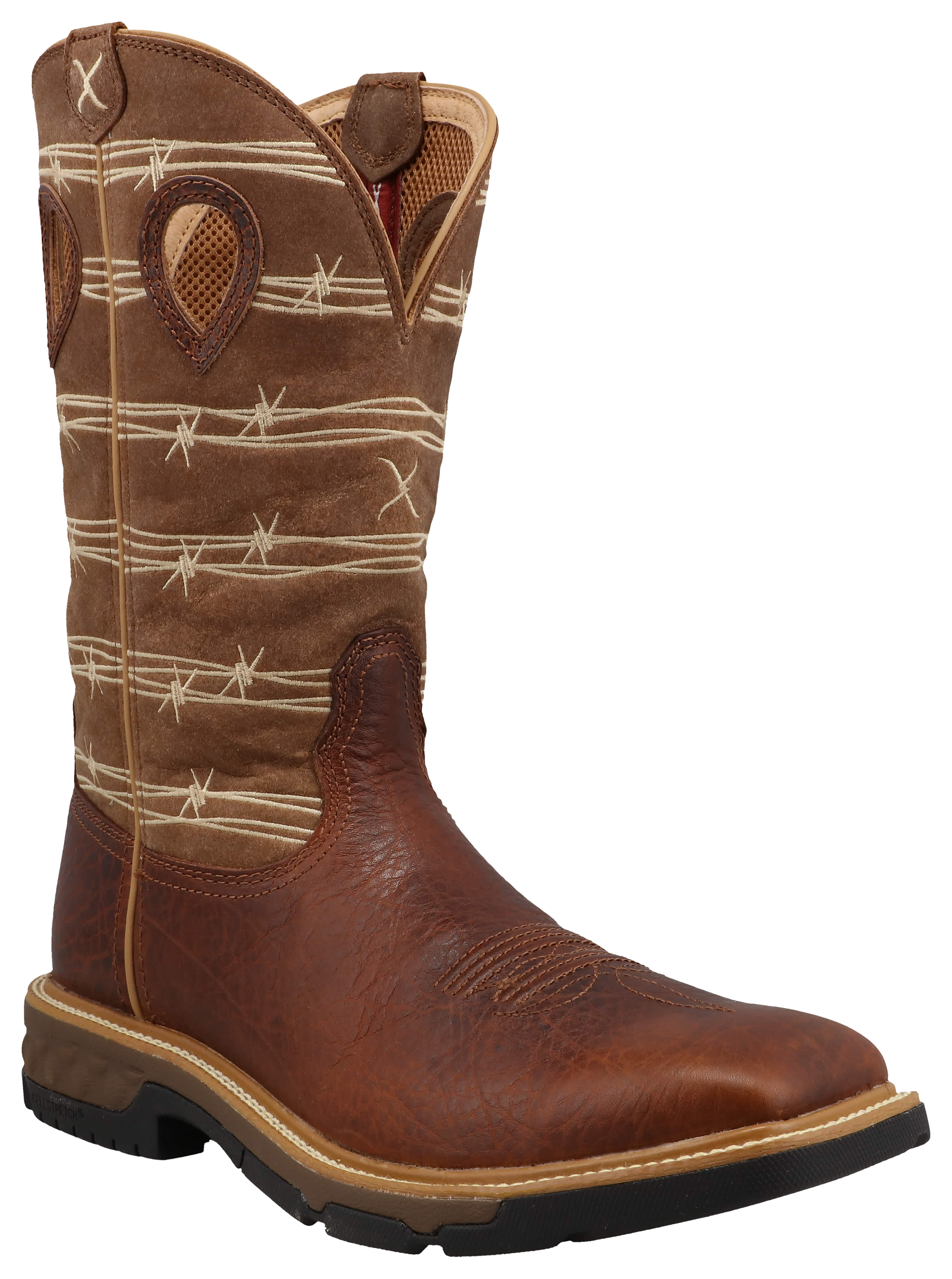Image of Twisted X Barbed Wire Western Work Boots with CellStretch and leatherTWX for Men - Rustic Brown/Lion Tan - 11W