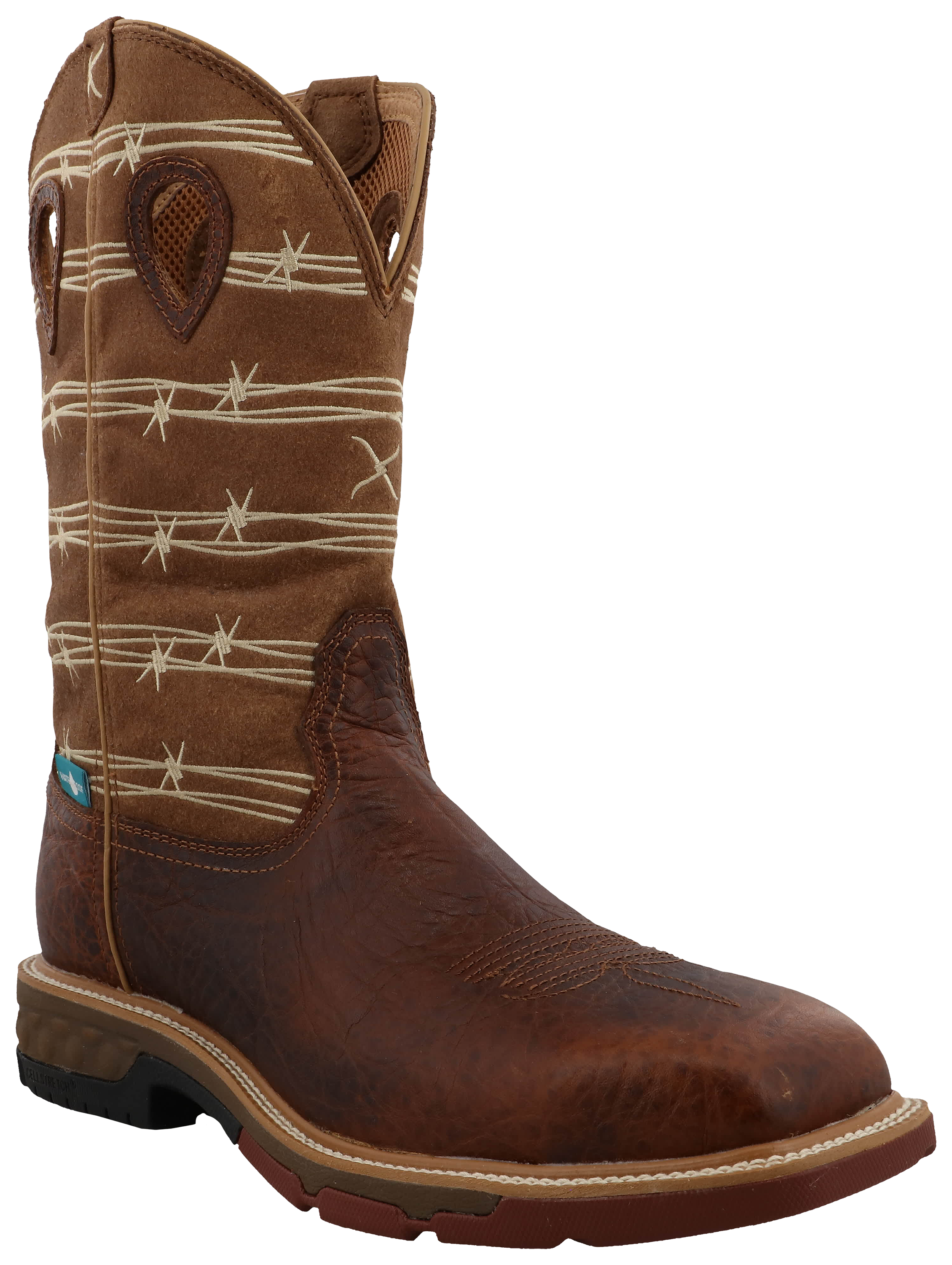 Image of Twisted X Barbed Wire Waterproof Alloy Toe Western Work Boots with CellStretch for Men - Rustic Brown/Lion Tan - 13W