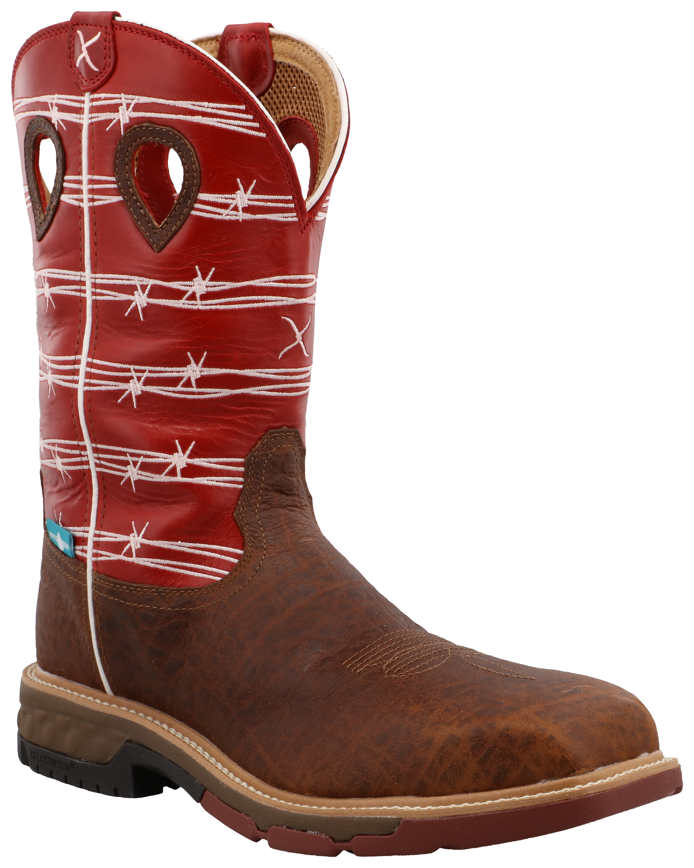 Image of Twisted X Barbed Wire Waterproof Nano Composite Toe Western Work Boots with CellStretch for Men - Distressed Saddle/Tuby - 11.5M