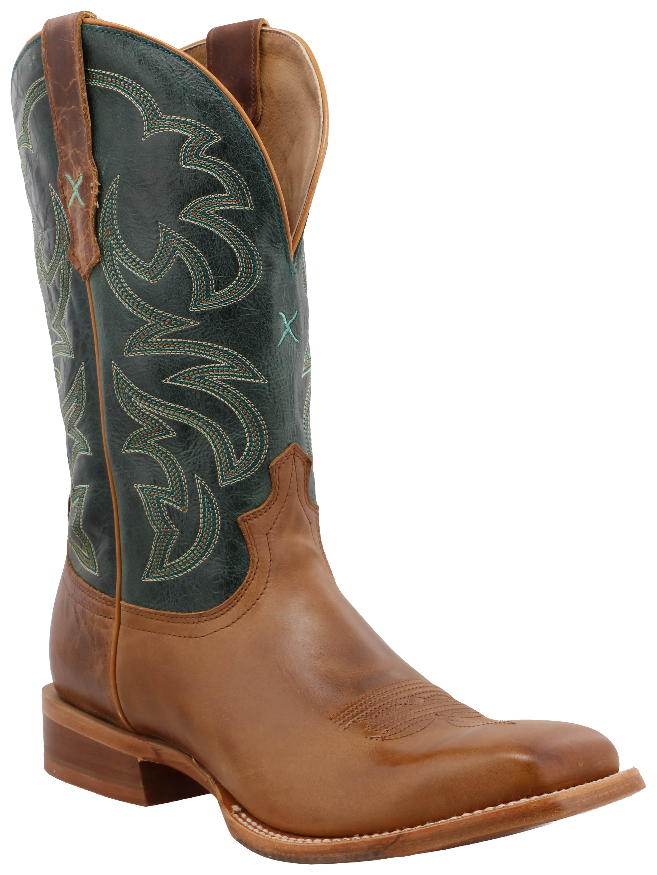 Image of Twisted X Rancher Western Boots with CellSole for Men - Light Tan/Teal - 10.5M
