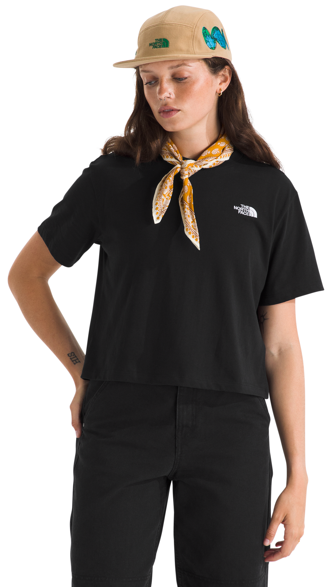 Image of The North Face Evolution Simple Dome Relaxed Cropped Short-Sleeve T-Shirt - TNF Black - S