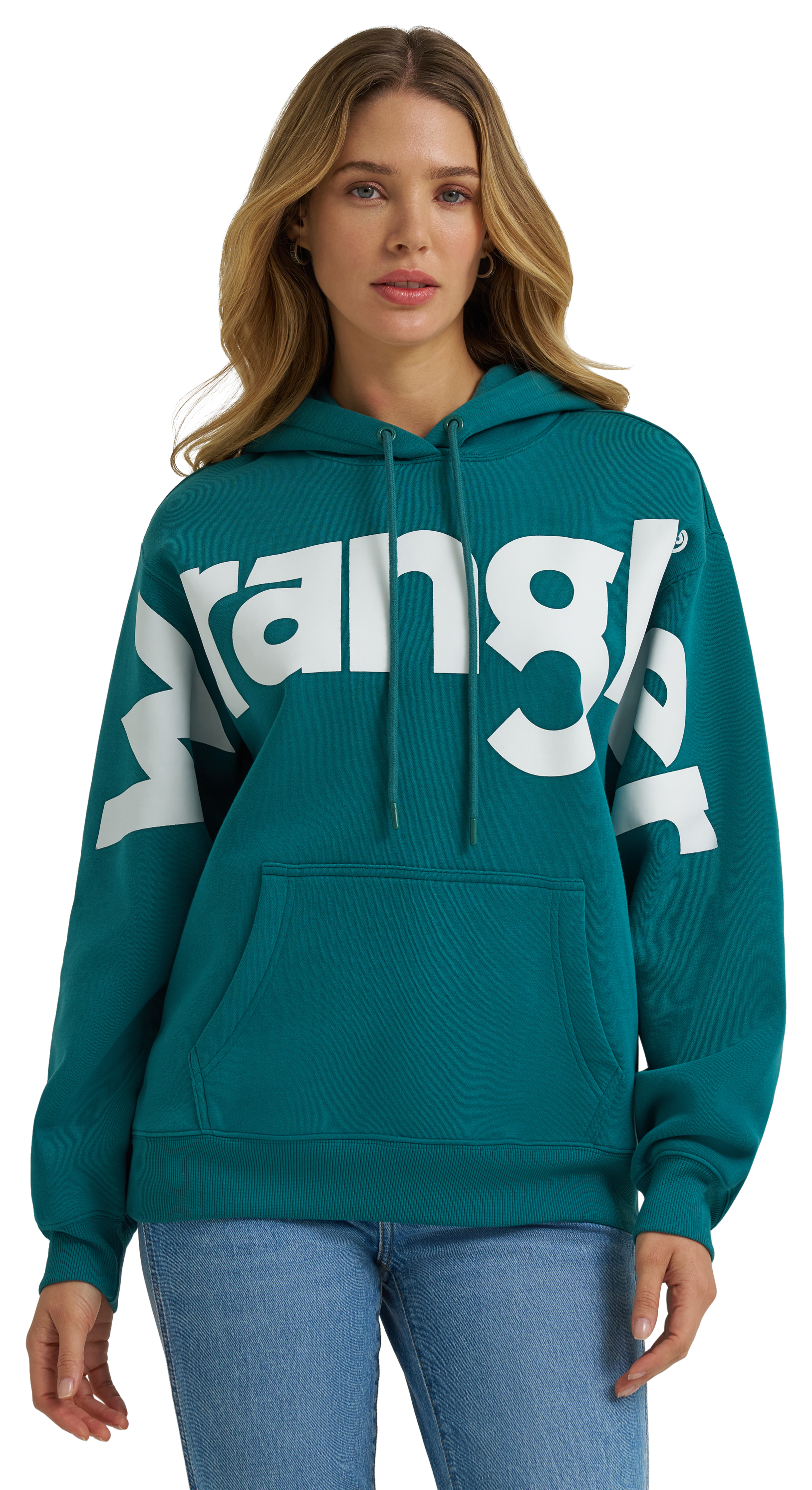 Image of Wrangler Retro Classic Big Logo Hooded Sweatshirt - Teal