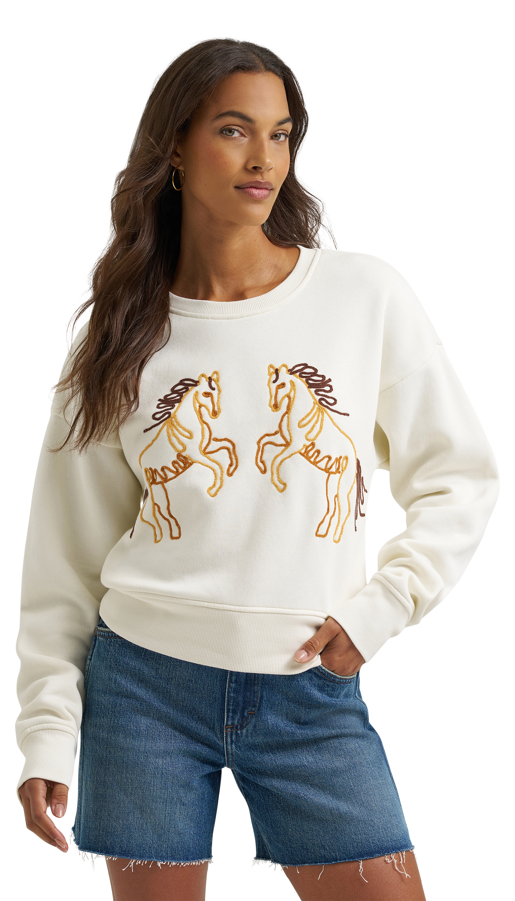 Image of Wrangler Retro Soutache Horse Crew Sweatshirt - White