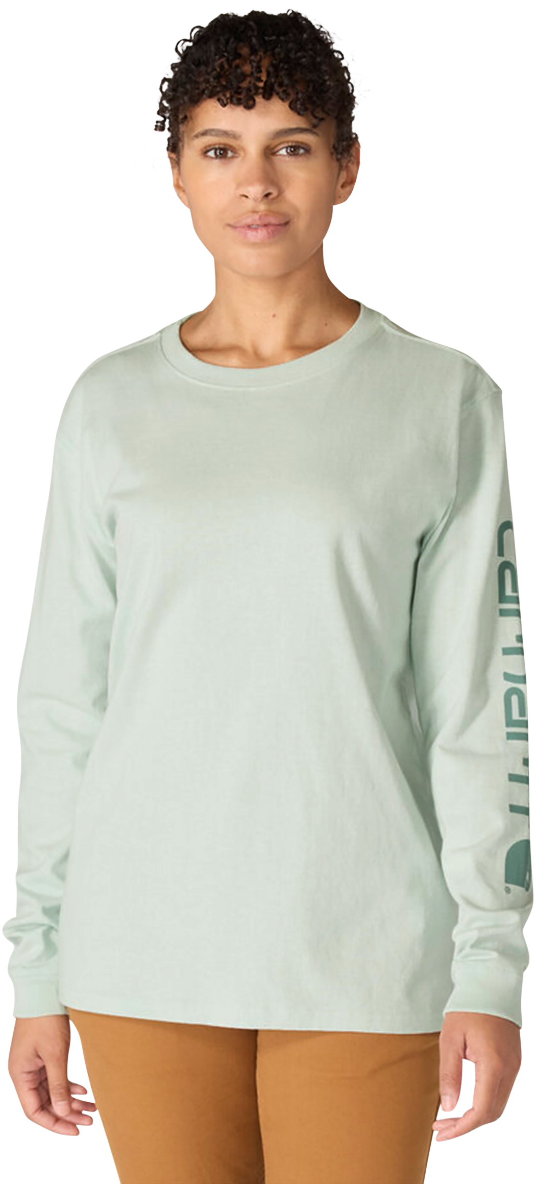Image of Carhartt Logo Sleeve Graphic Heavyweight Long-Sleeve T-Shirt - Smoked Teal