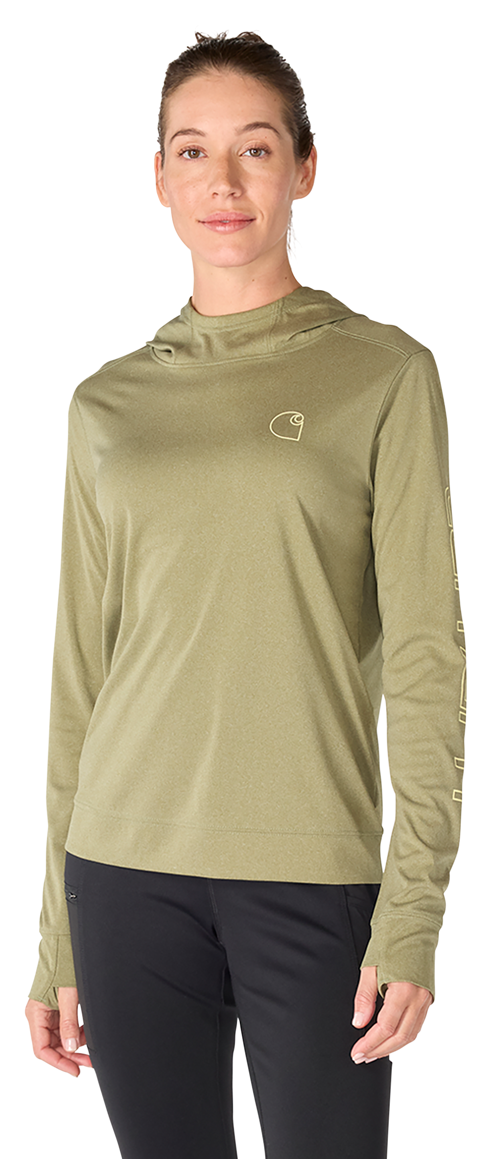 Image of Carhartt Force Sun Defender Lightweight Long-Sleeve Hooded Shirt - Dill Heather
