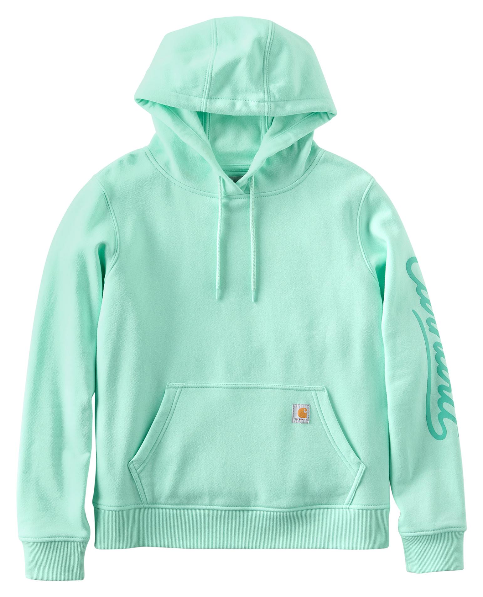 Image of Carhartt Sawyer Script Logo Graphic Sleeve Hooded Sweatshirt - Fresh Mint - M