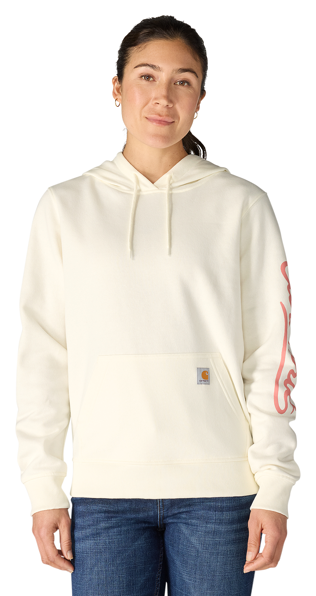 Image of Carhartt Sawyer Script Logo Graphic Sleeve Hooded Sweatshirt - Eggshell - 2XL