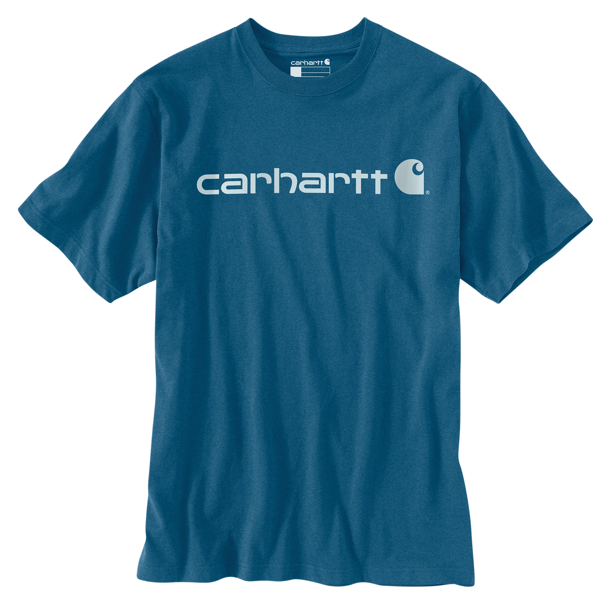 Image of Carhartt Logo Graphic Loose-Fit Heavyweight Short-Sleeve T-Shirt - Dark Tranquil Blue Heather