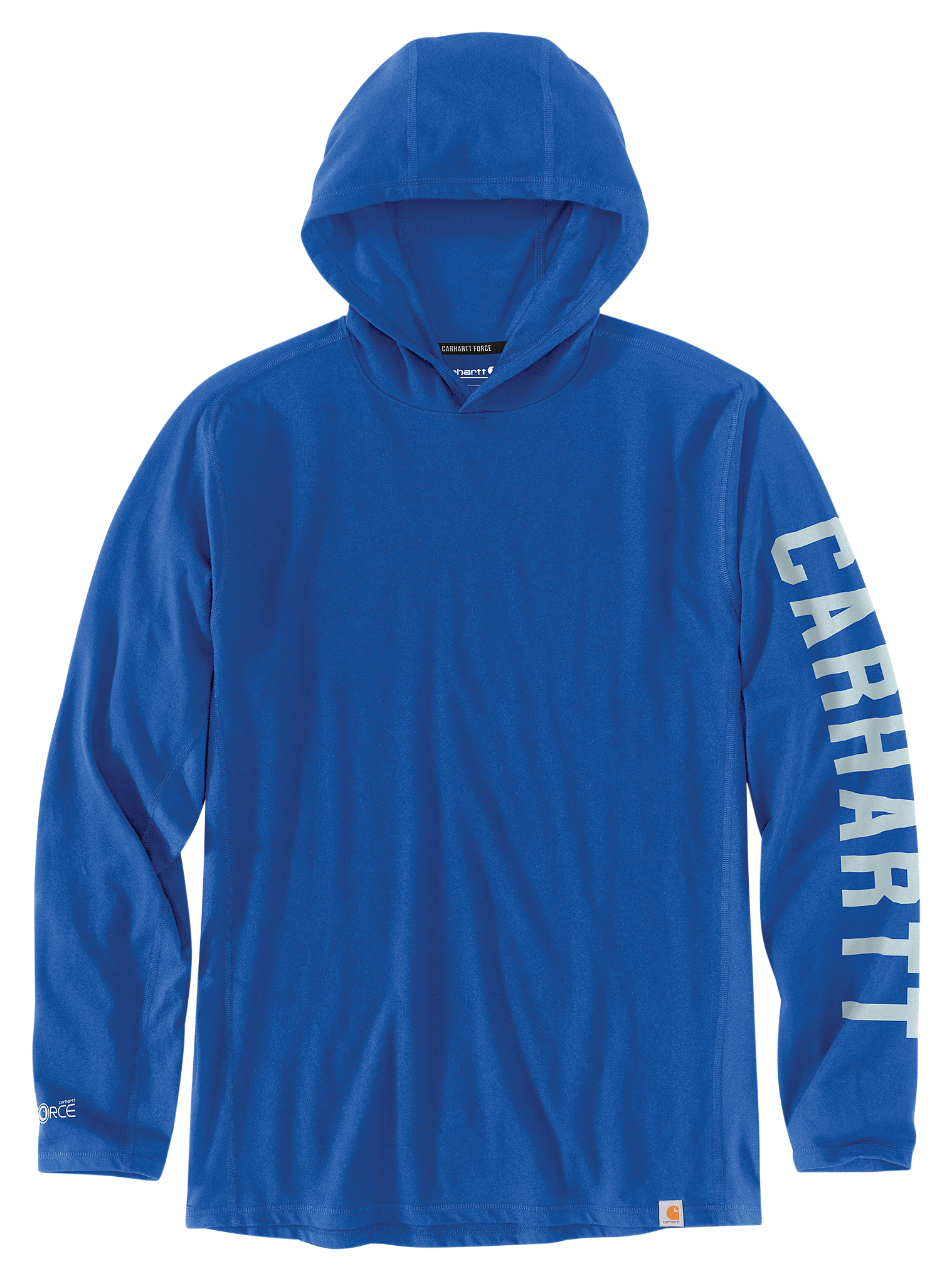 Image of Carhartt Force Relaxed Fit Midweight Logo Graphic Long-Sleeve Hooded T-Shirt - Electric Indigo - S
