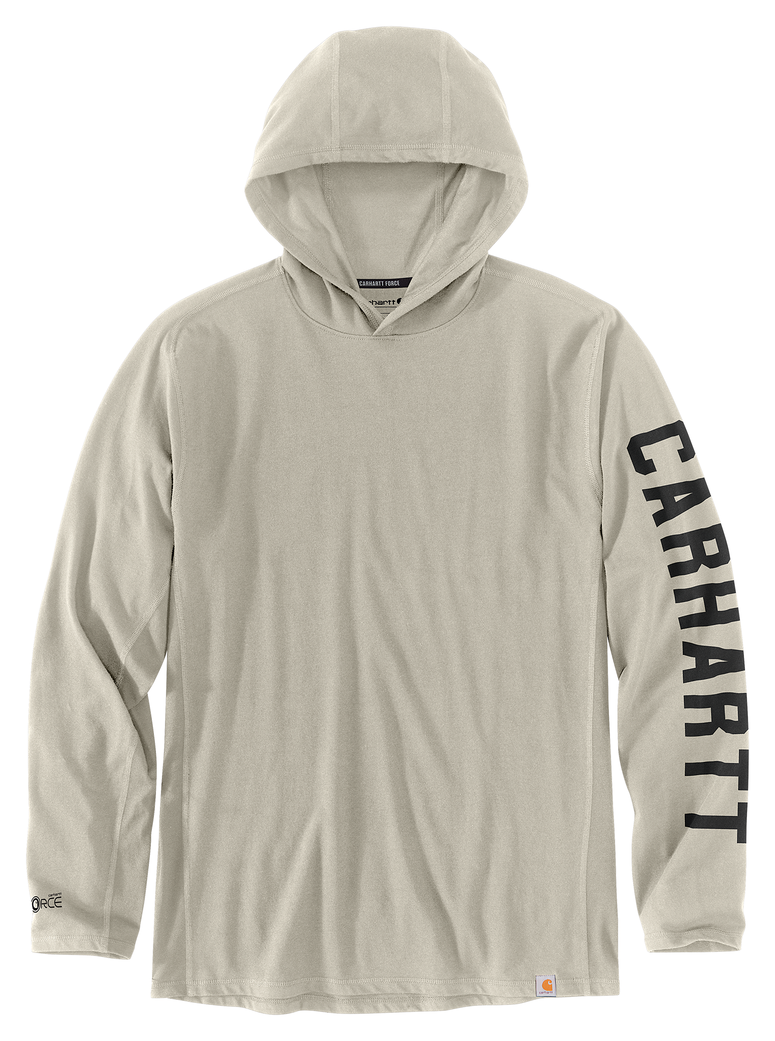 Image of Carhartt Force Relaxed Fit Midweight Logo Graphic Long-Sleeve Hooded T-Shirt - Cobblestone - 2XL
