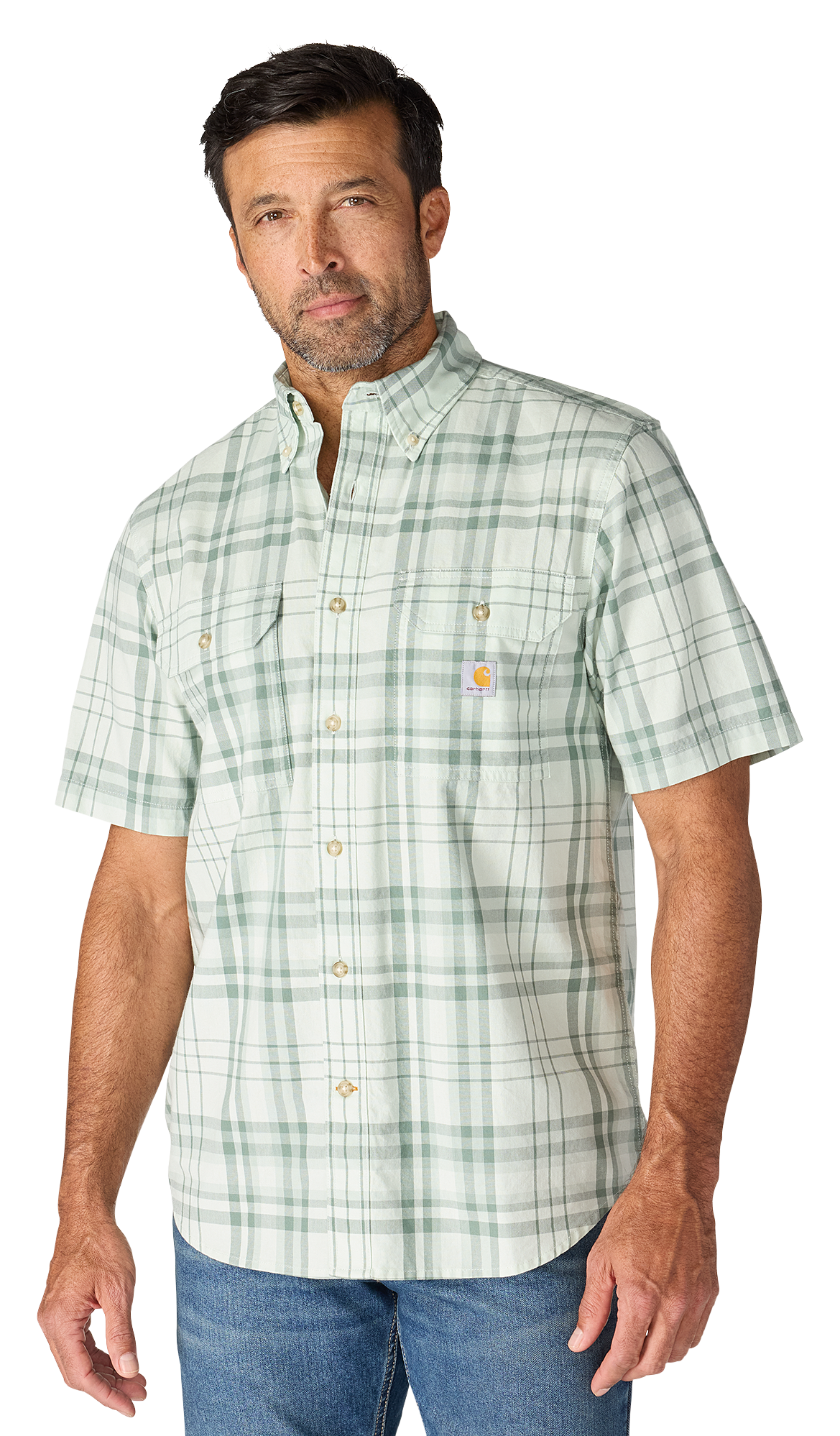 Image of Carhartt Fort Loose Plaid Short-Sleeve Shirt - Smoked Teal