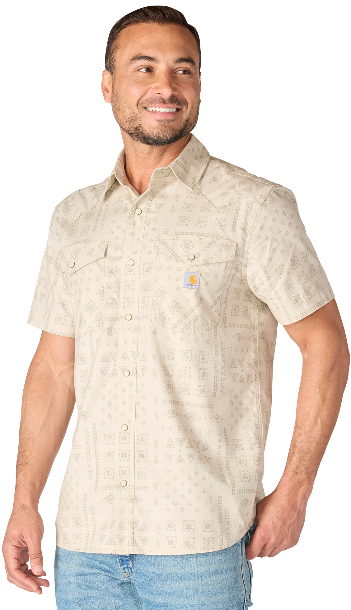 Image of Carhartt Montana Bozeman Relaxed Plaid Short-Sleeve Shirt - Cobblestone Bandana Print