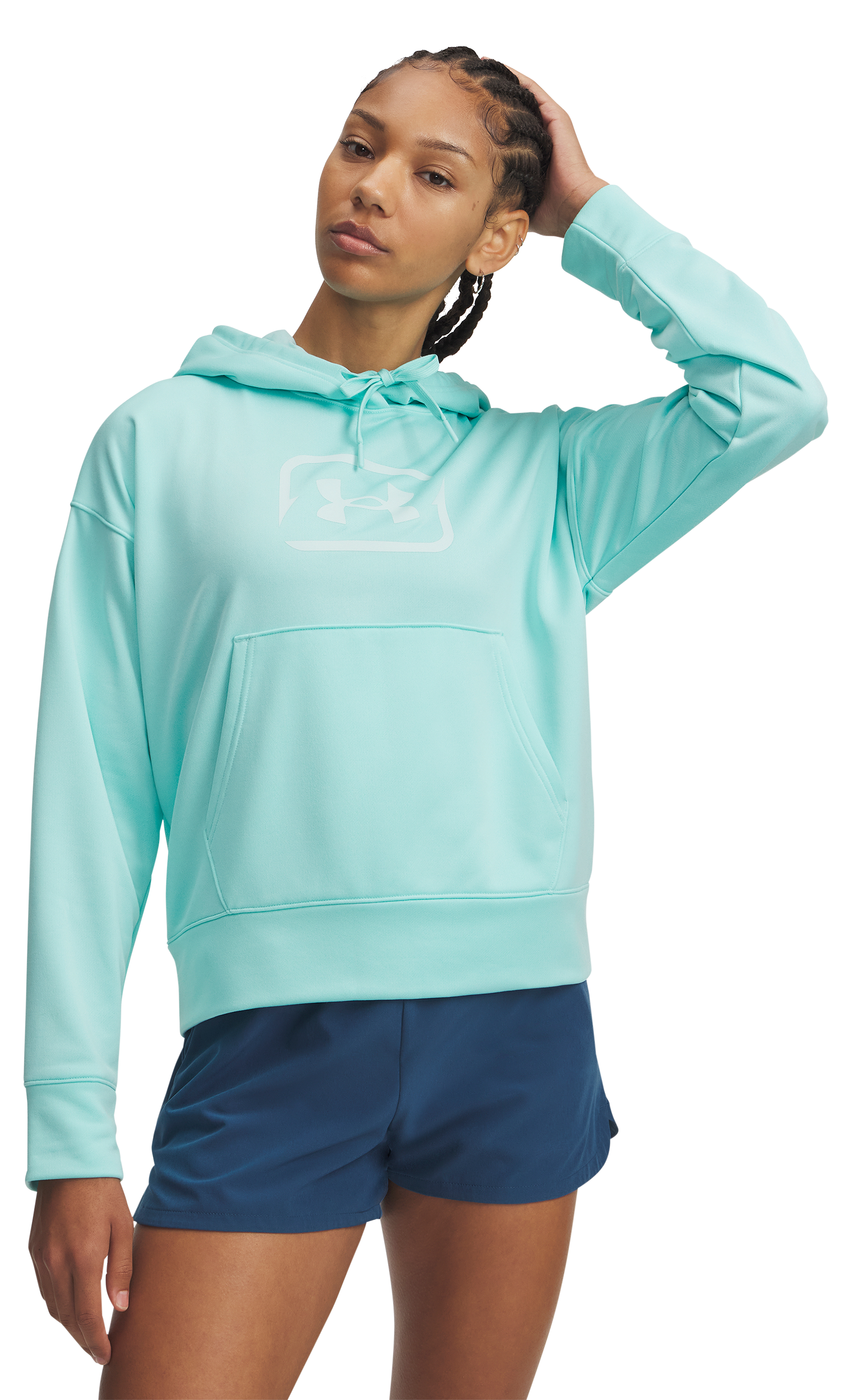 Image of Under Armour Fish Pro Square Logo Terry Hoodie - Neo Turquoise