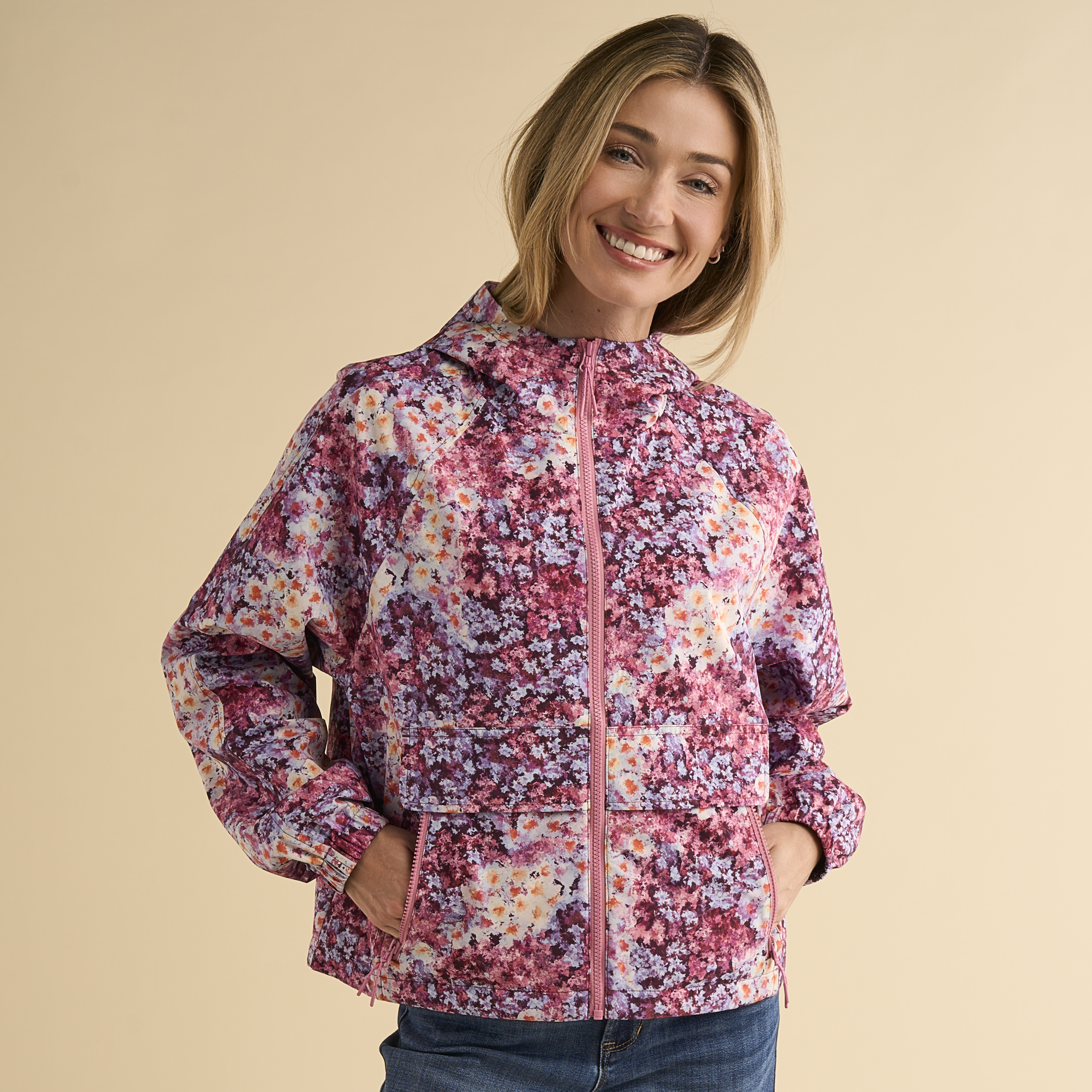 Image of Natural Reflections Landscape Windbreaker - Floral Pattern