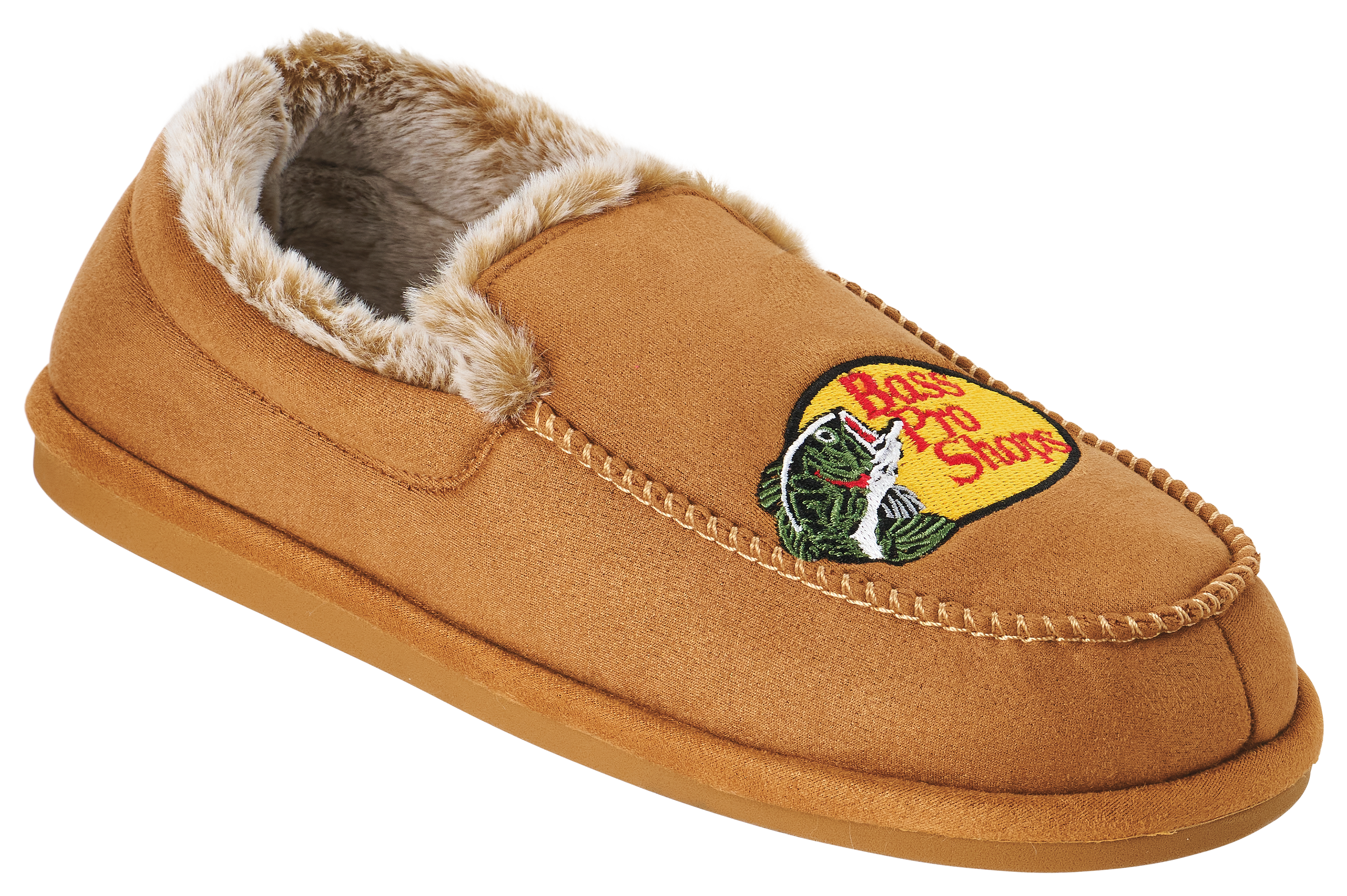 Image of Bass Pro Shops Suede Moc Slippers for Men - Tan - 8-9M