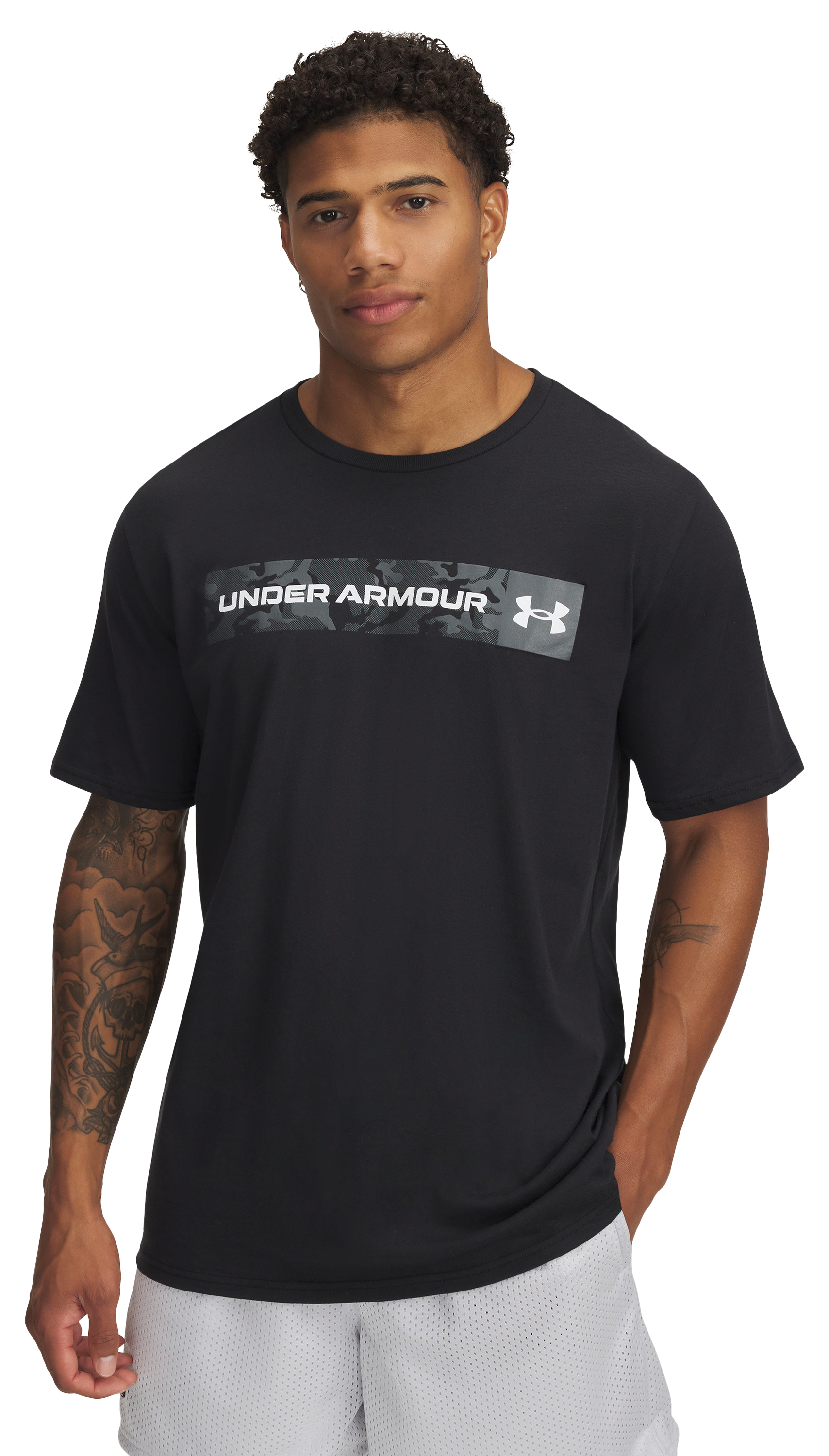 Image of Under Armour Camo Chest Stripe Short-Sleeve T-Shirt - Black - XL