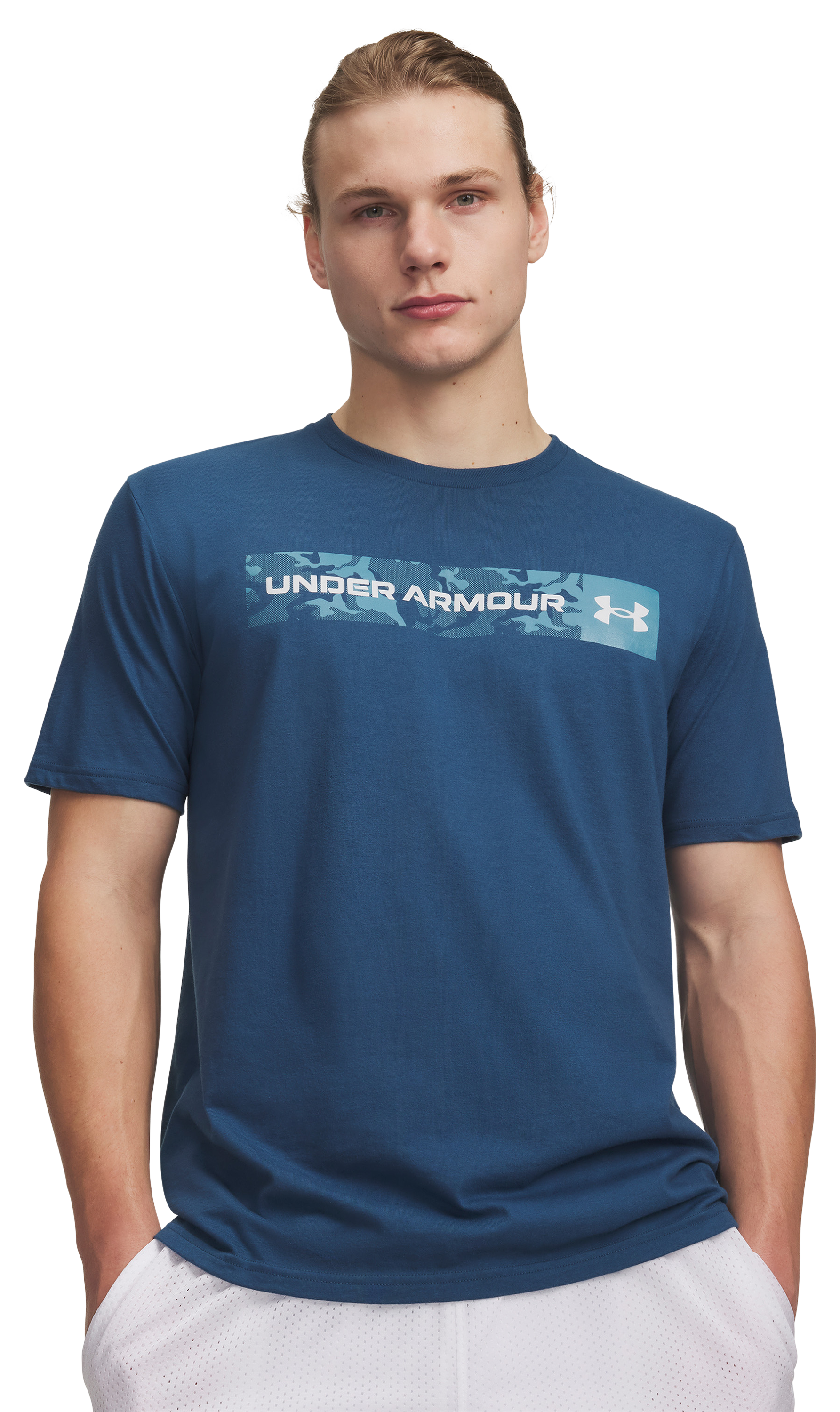 Image of Under Armour Camo Chest Stripe Short-Sleeve T-Shirt - Wham Blue