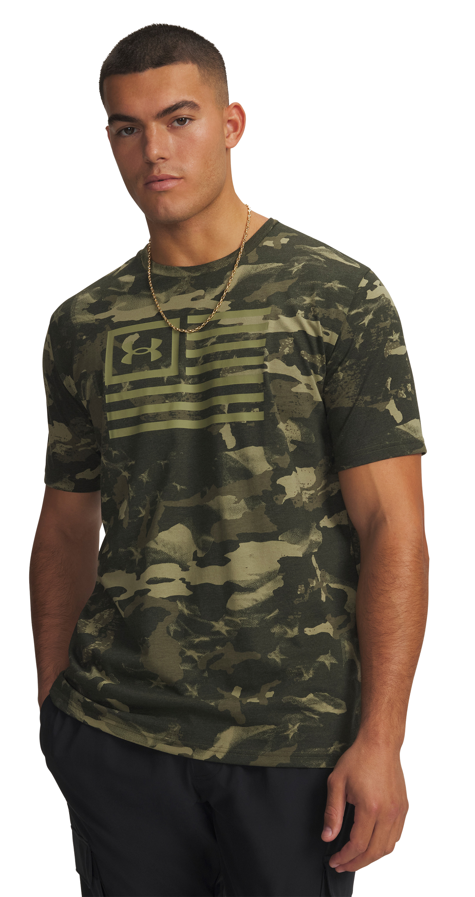 Image of Under Armour Freedom Flag Printed Short-Sleeve T-Shirt - Artillery Green