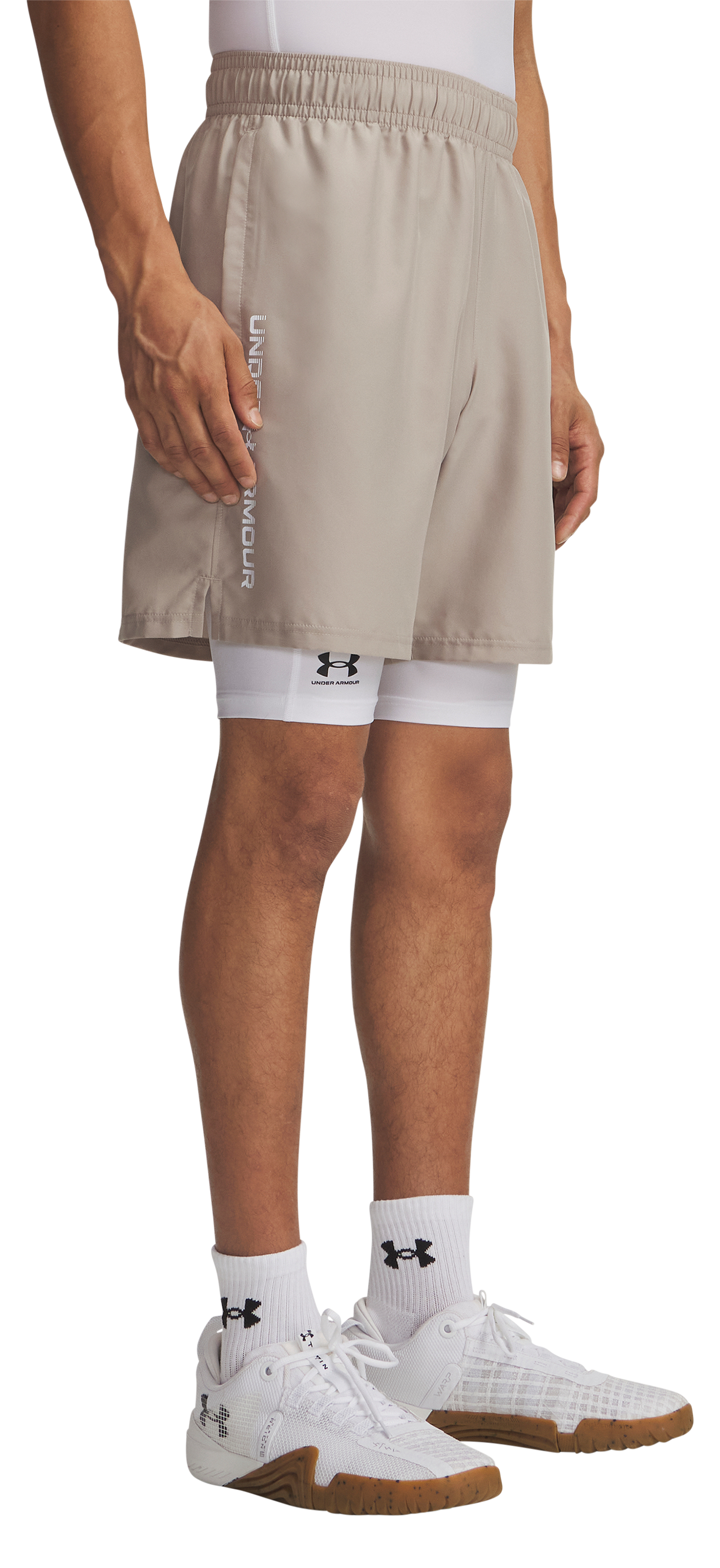 Image of Under Armour Tech Woven Wordmark Shorts - Timberwolf Taupe