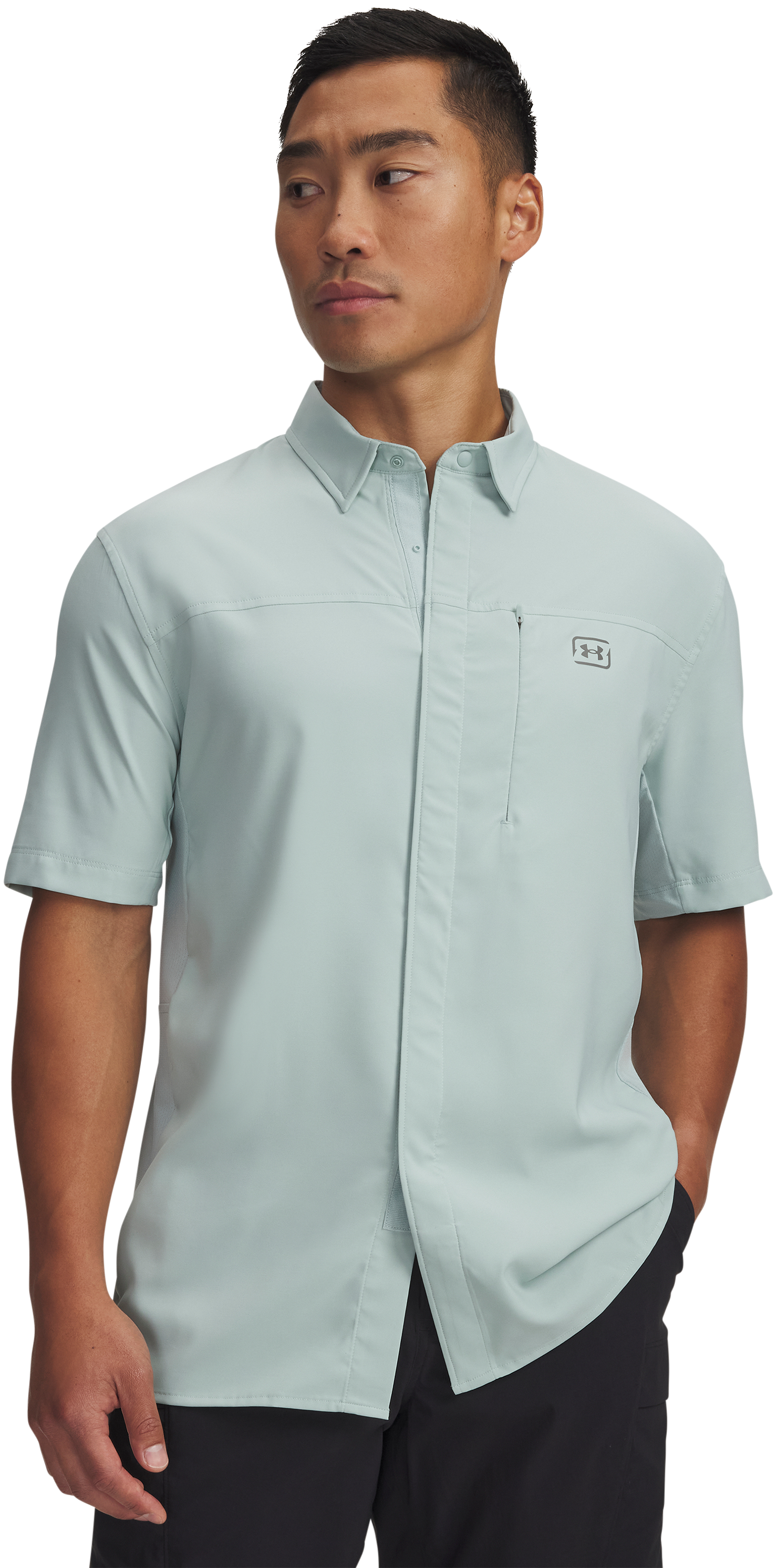 Image of Under Armour Shorebreak Hybrid Woven Short-Sleeve Button-Down Shirt - Enamel Blue