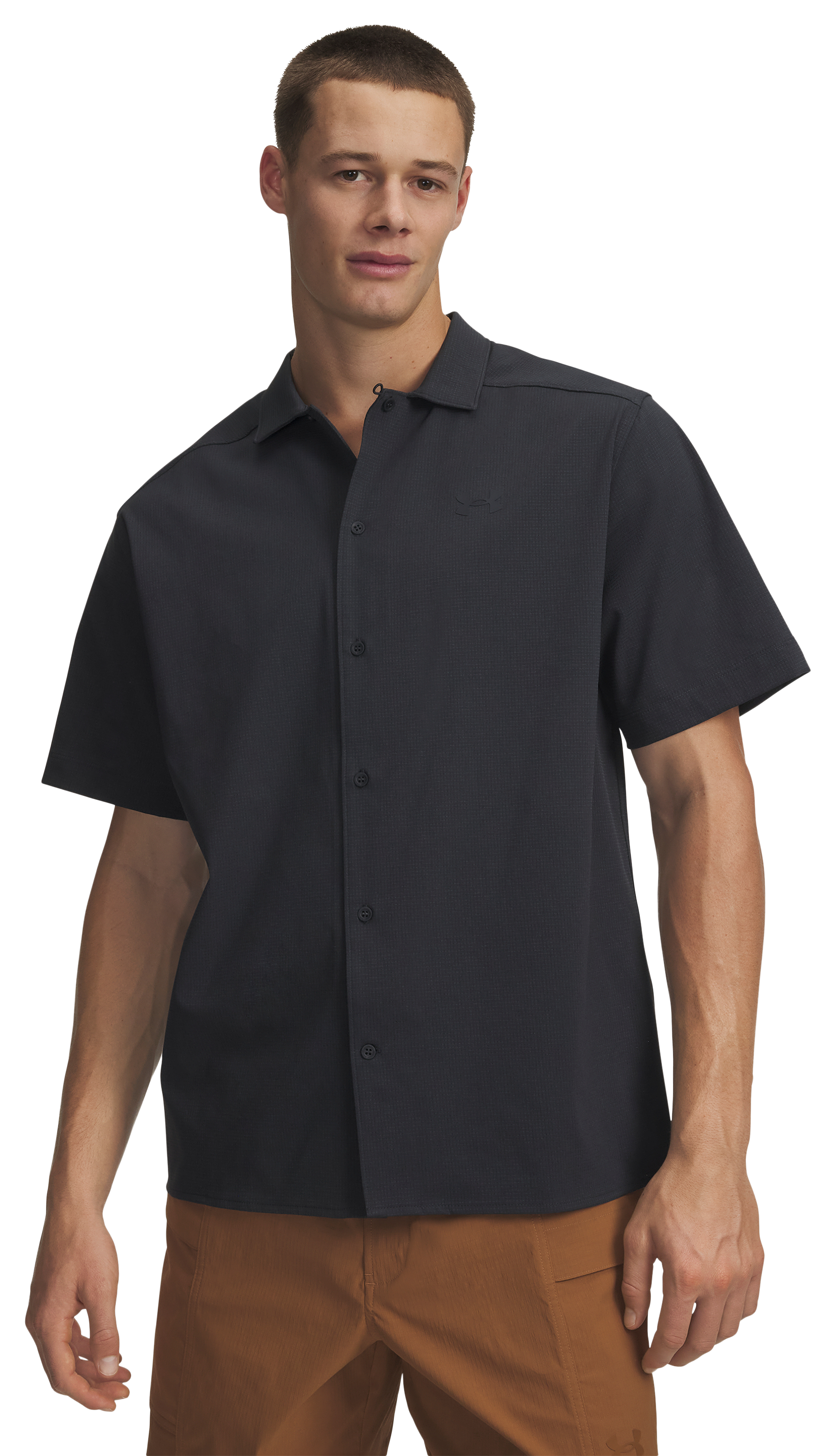Image of Under Armour Explore Airvent Woven Short-Sleeve Shirt - Anthracite