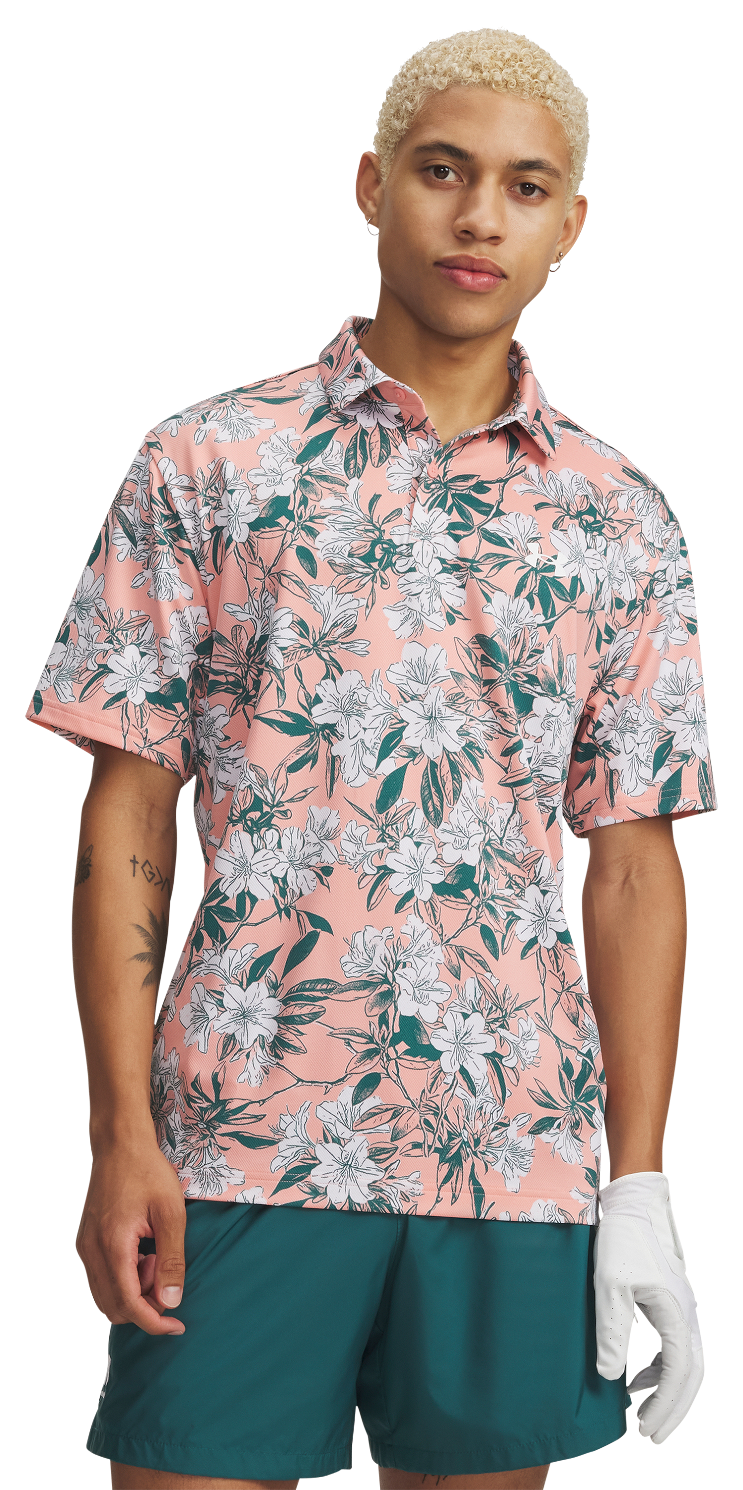 Image of Under Armour Matchplay Printed Short-Sleeve Polo - Posh Pink/White