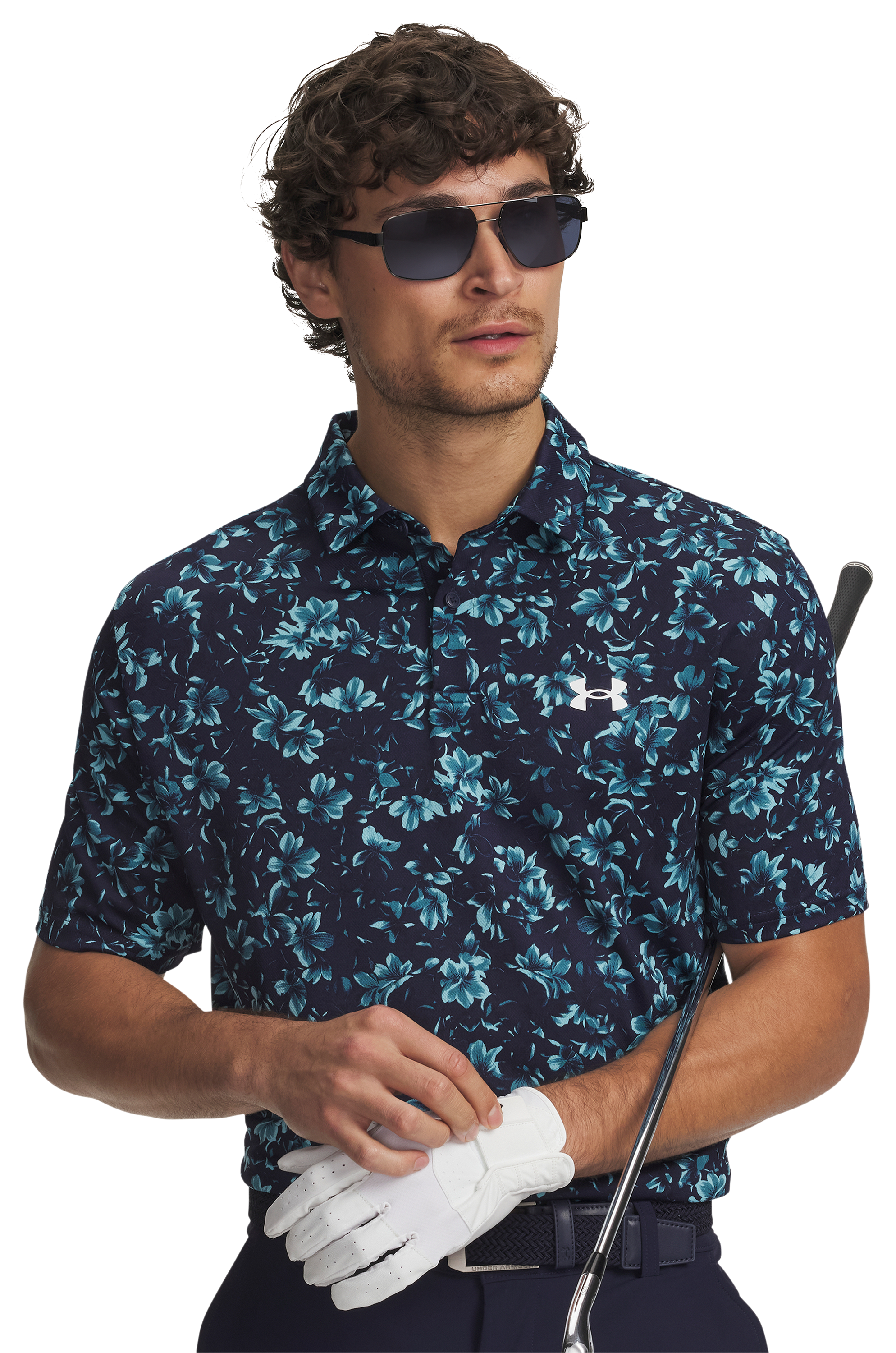 Image of Under Armour Matchplay Printed Short-Sleeve Polo - Midnight Navy/Blue Haze