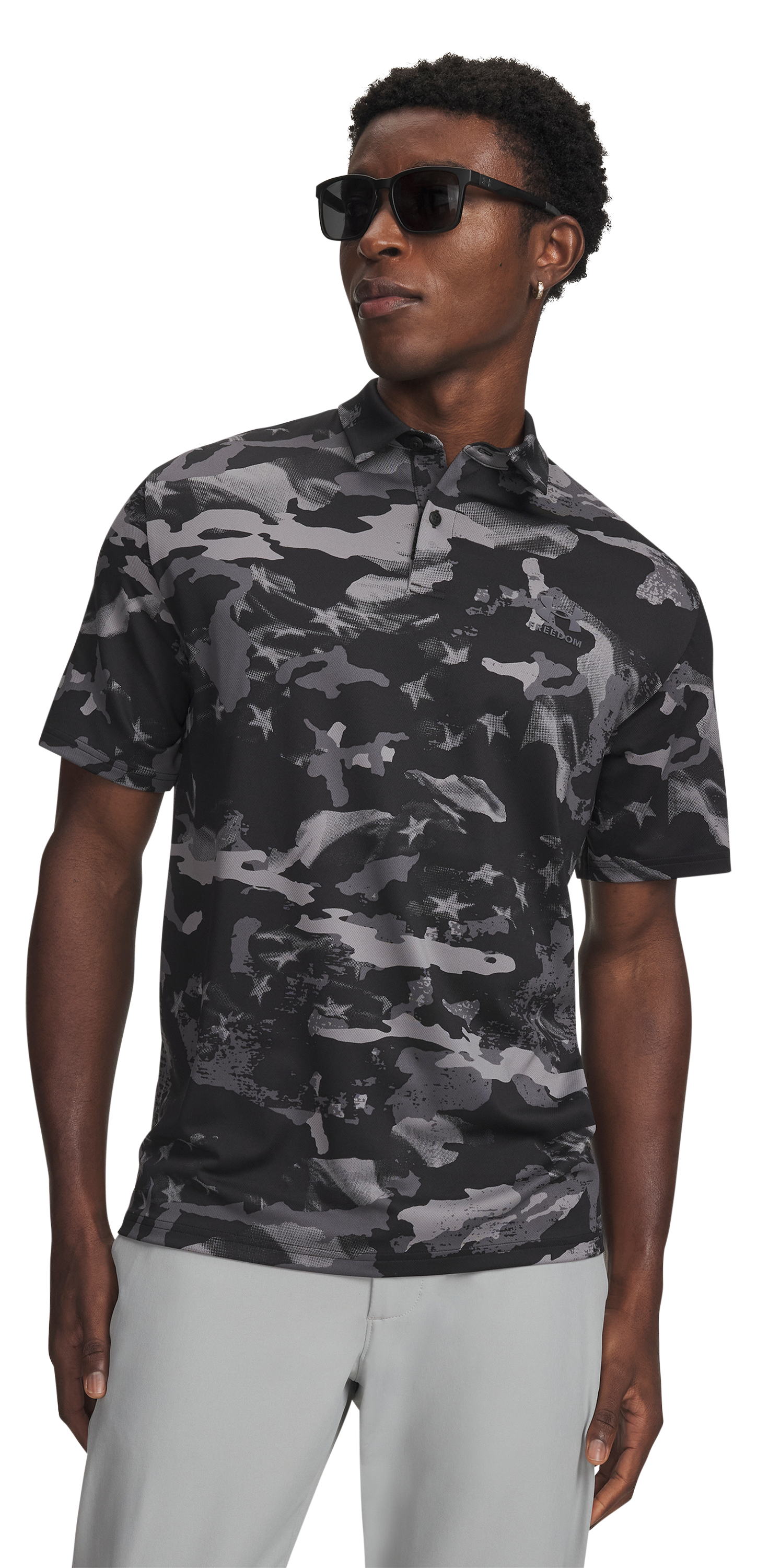 Image of Under Armour Printed Freedom Matchplay Short-Sleeve Polo Shirt - Black