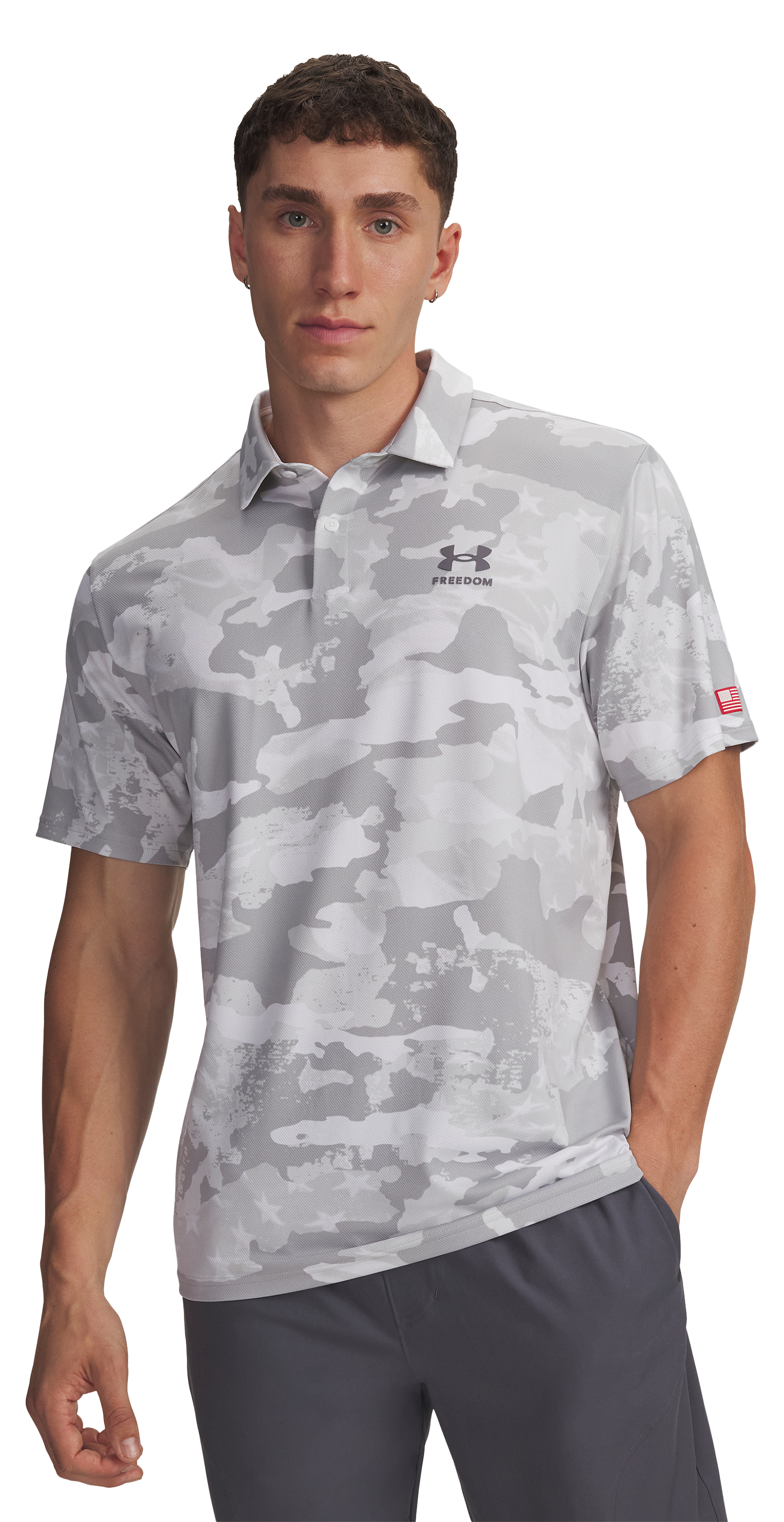 Image of Under Armour Printed Freedom Matchplay Short-Sleeve Polo Shirt - White