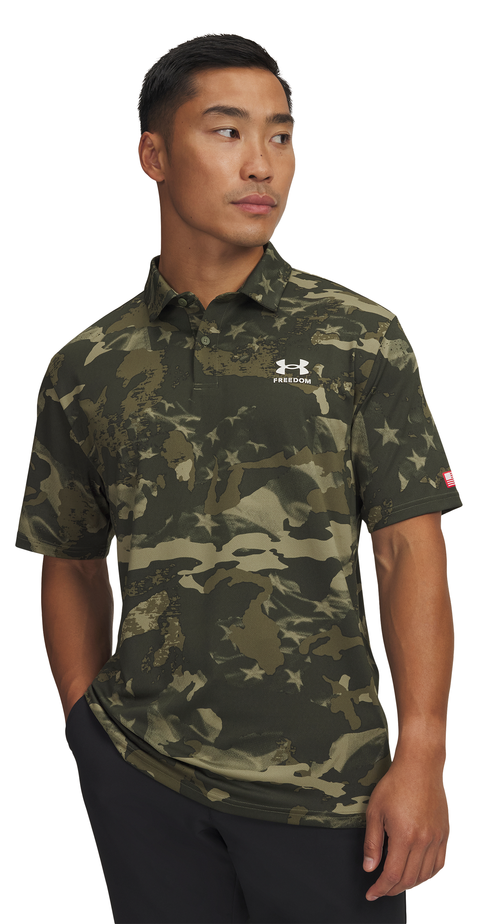 Image of Under Armour Printed Freedom Matchplay Short-Sleeve Polo Shirt - Marine OD Green