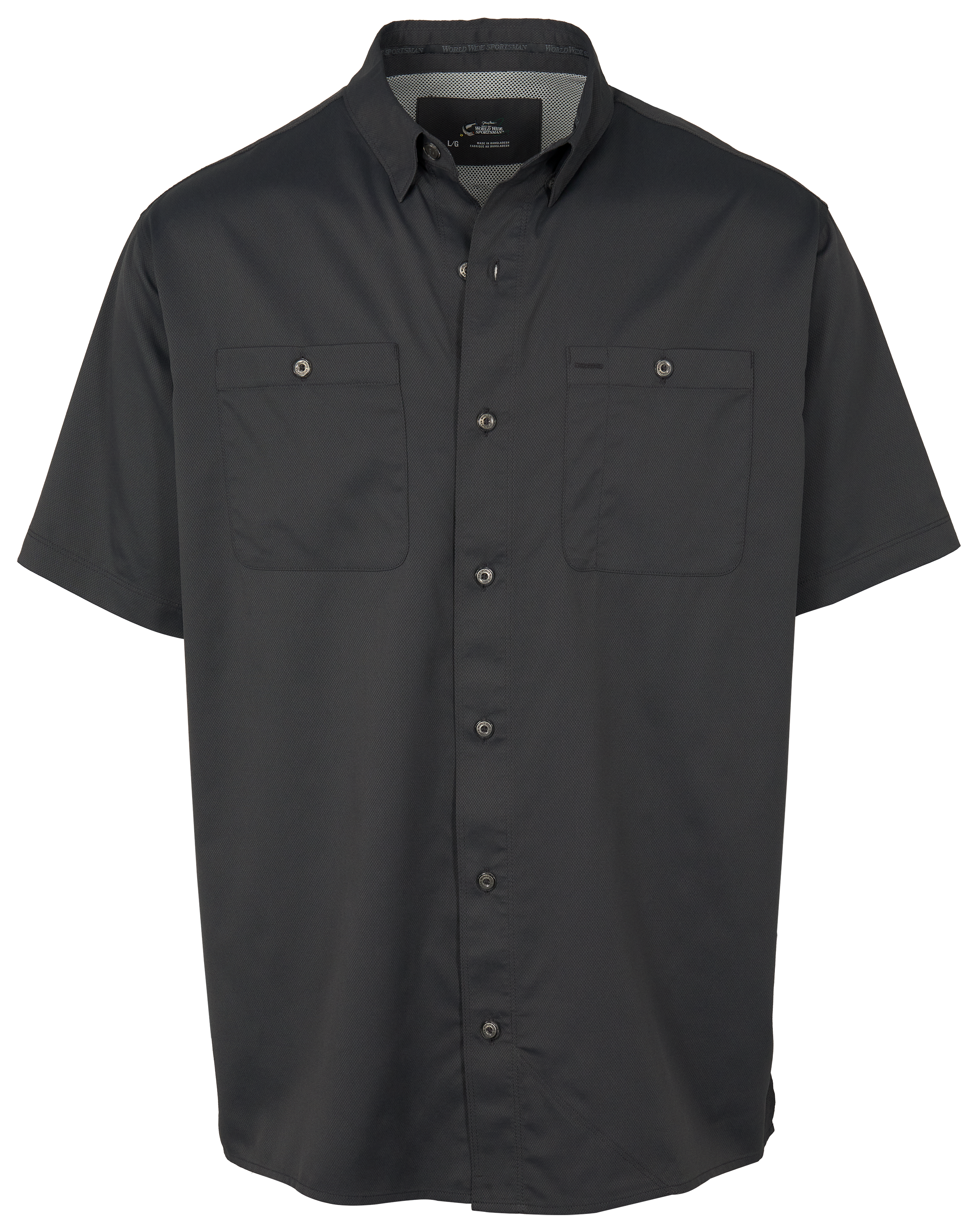 Image of World Wide Sportsman Ultimate Angler 3D Cool Solid Short-Sleeve Button-Down Shirt - Asphalt