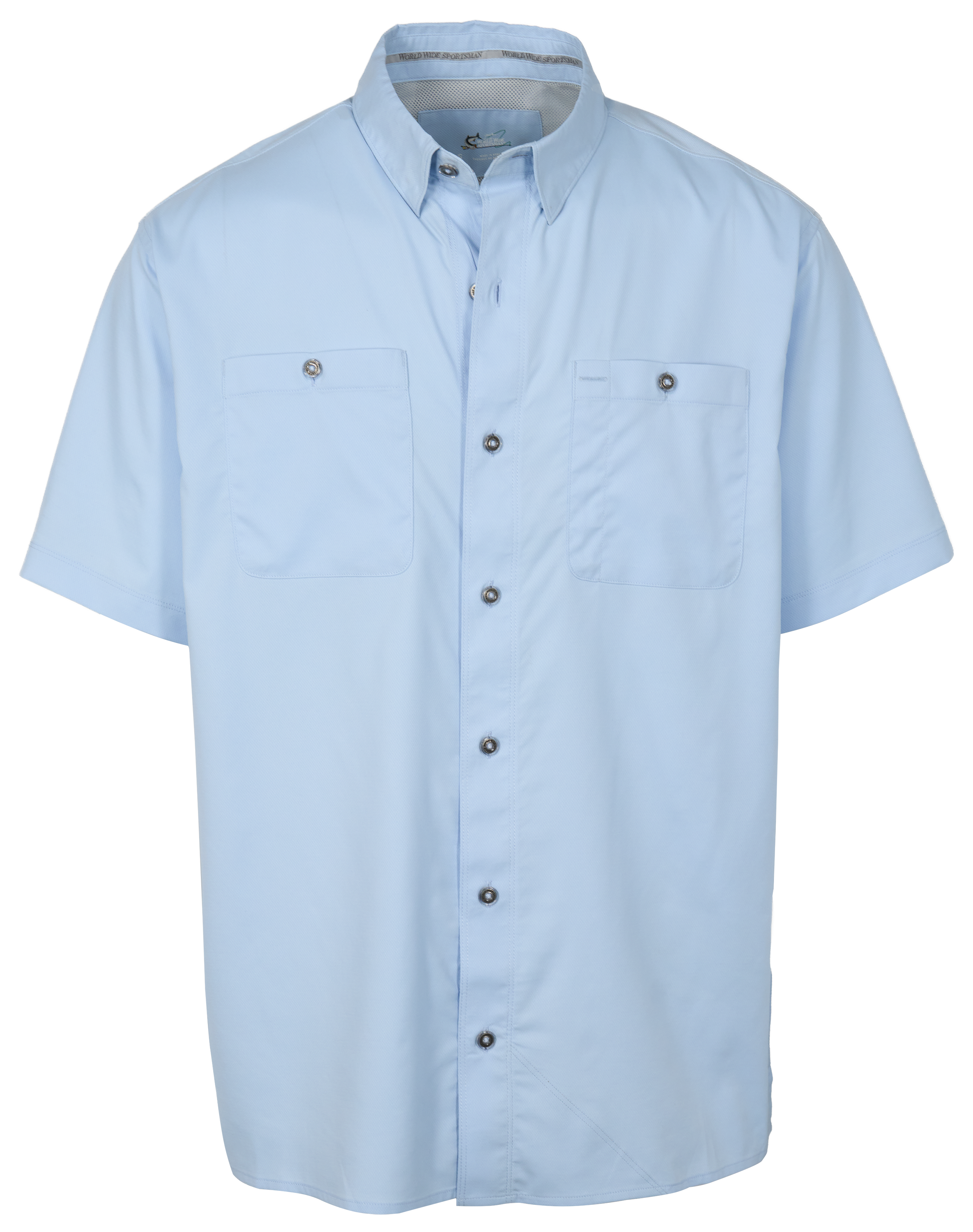Image of World Wide Sportsman Ultimate Angler Solid Short-Sleeve Button-Down Shirt - Floaty Blue