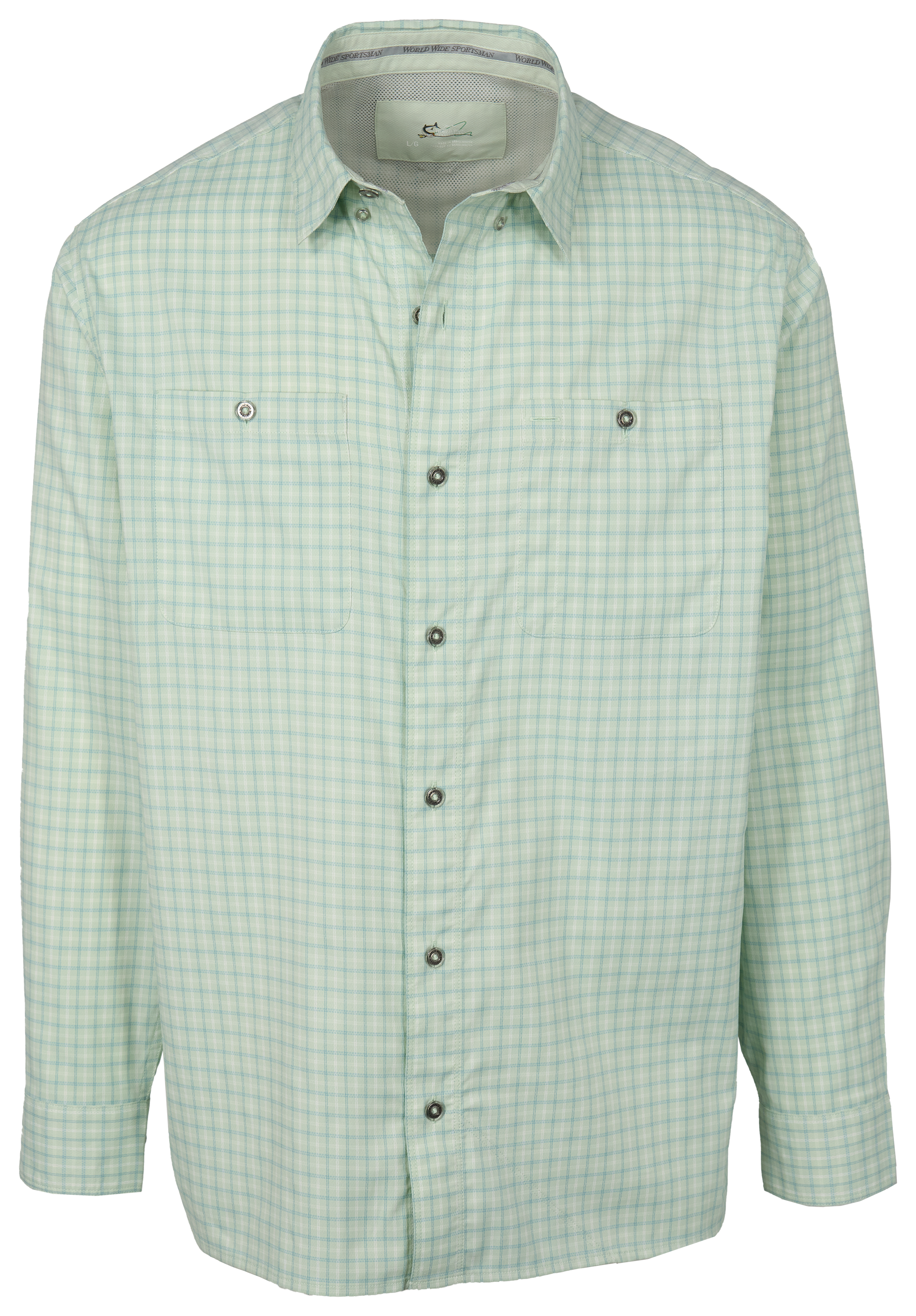 Image of World Wide Sportsman Ultimate Angler Plaid Long-Sleeve Shirt - Pale Green Check