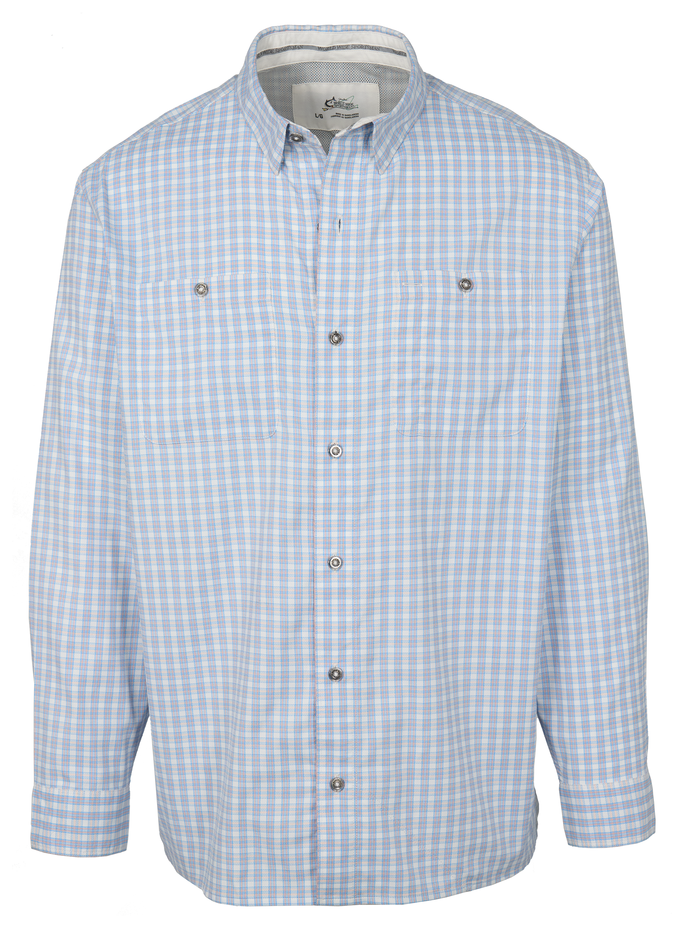 Image of World Wide Sportsman Ultimate Angler Plaid Long-Sleeve Shirt - Azure Blue Small Check