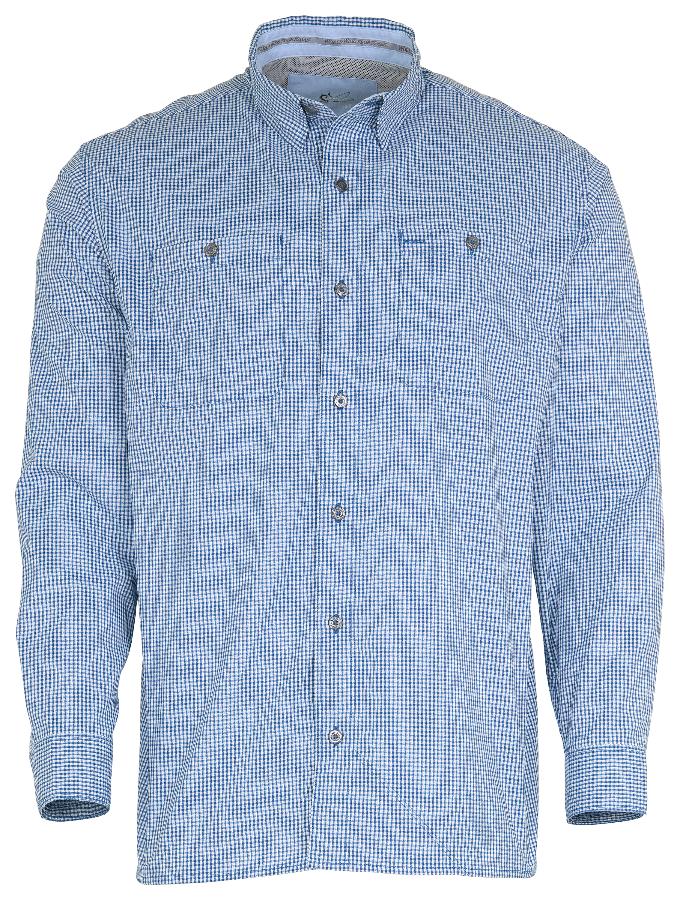 Image of World Wide Sportsman Ultimate Angler Plaid Long-Sleeve Shirt - Dark Blue Gingham