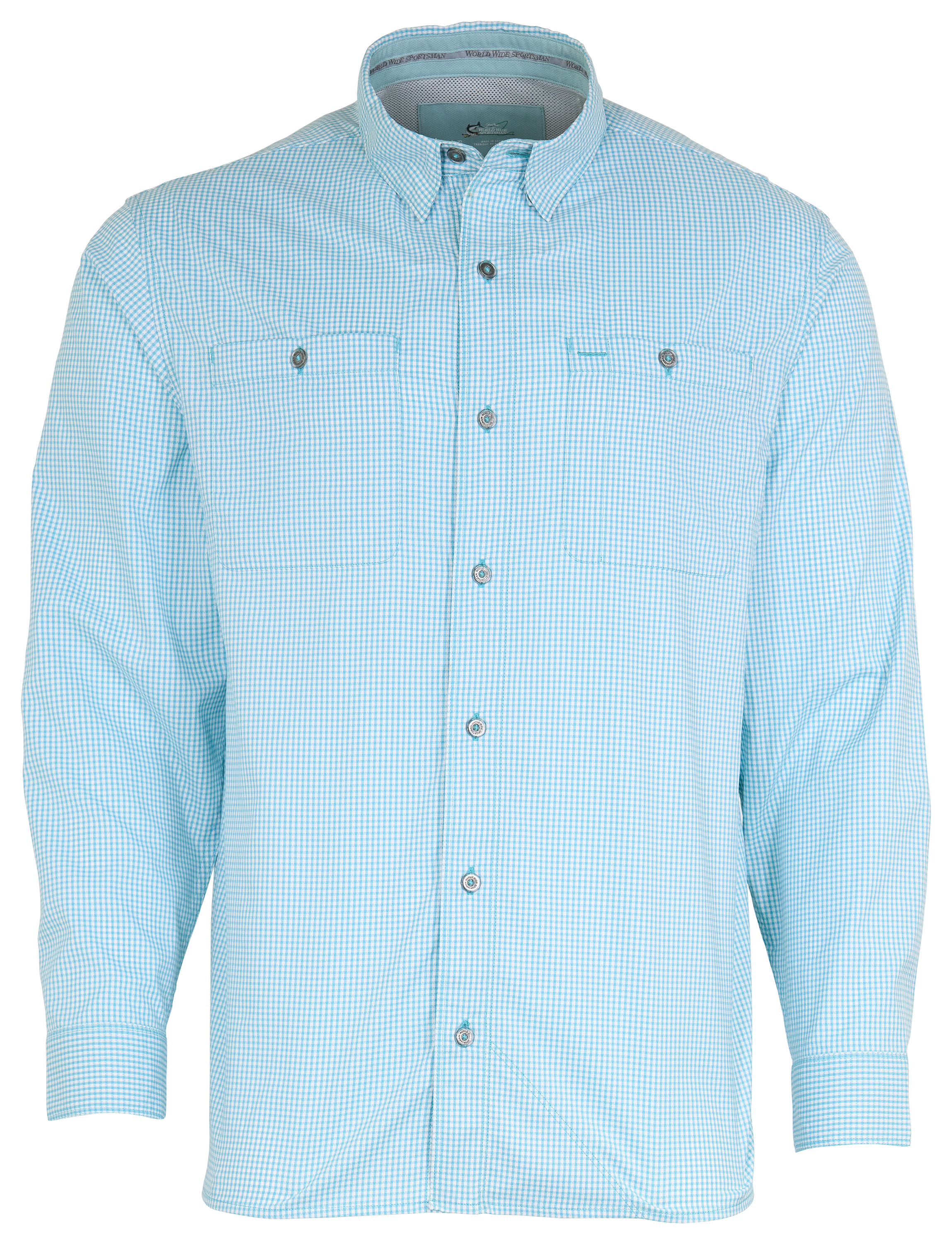 Image of World Wide Sportsman Ultimate Angler Plaid Long-Sleeve Shirt - Coastal Waters Gingham