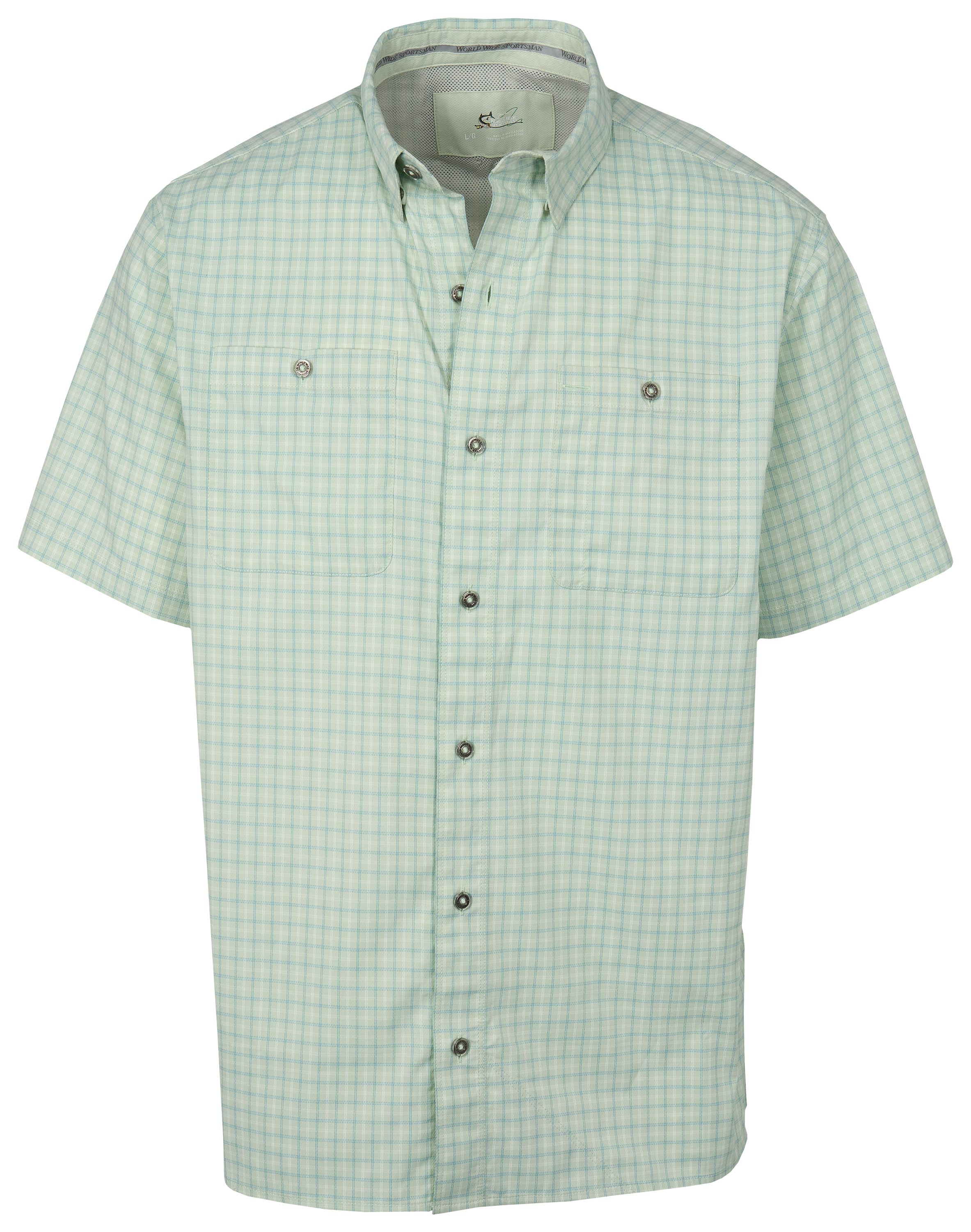 Image of World Wide Sportsman Ultimate Angler Plaid Short-Sleeve Shirt - Pale Green Check