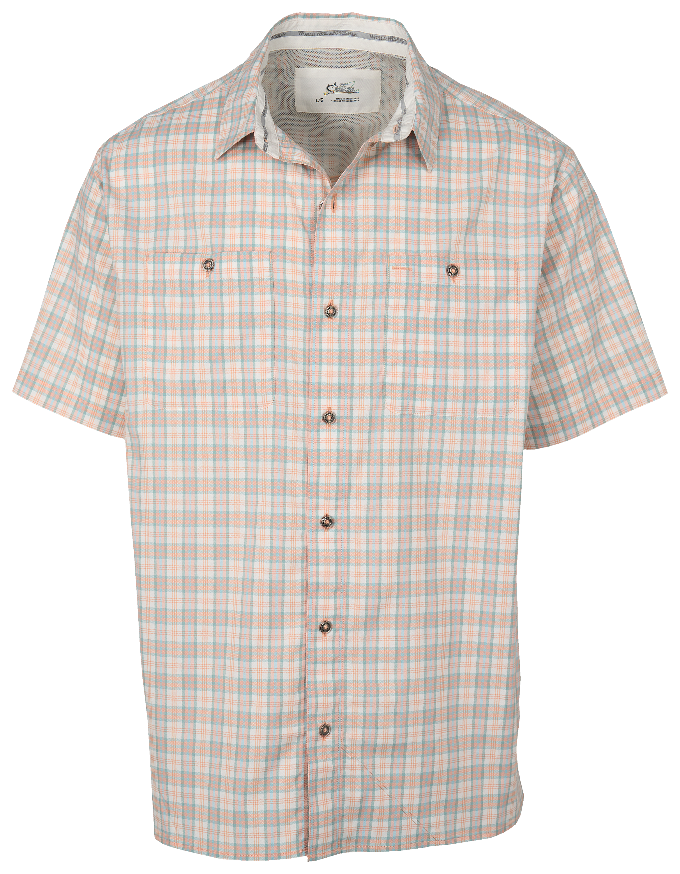 Image of World Wide Sportsman Ultimate Angler Plaid Short-Sleeve Shirt - Coral Sands Multi
