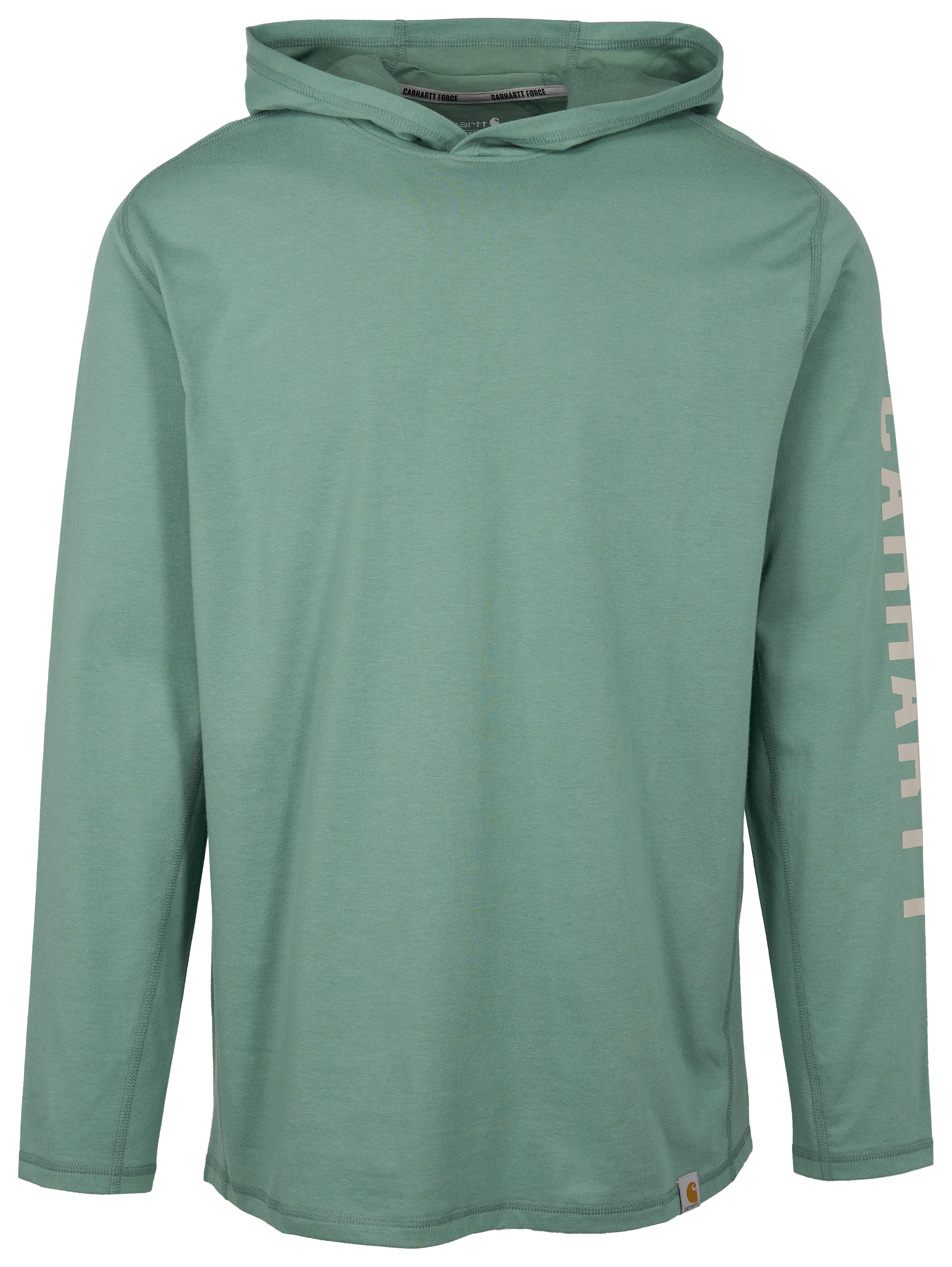 Image of Carhartt Force Relaxed Fit Midweight Logo Graphic Long-Sleeve Hooded T-Shirt - Green Slate