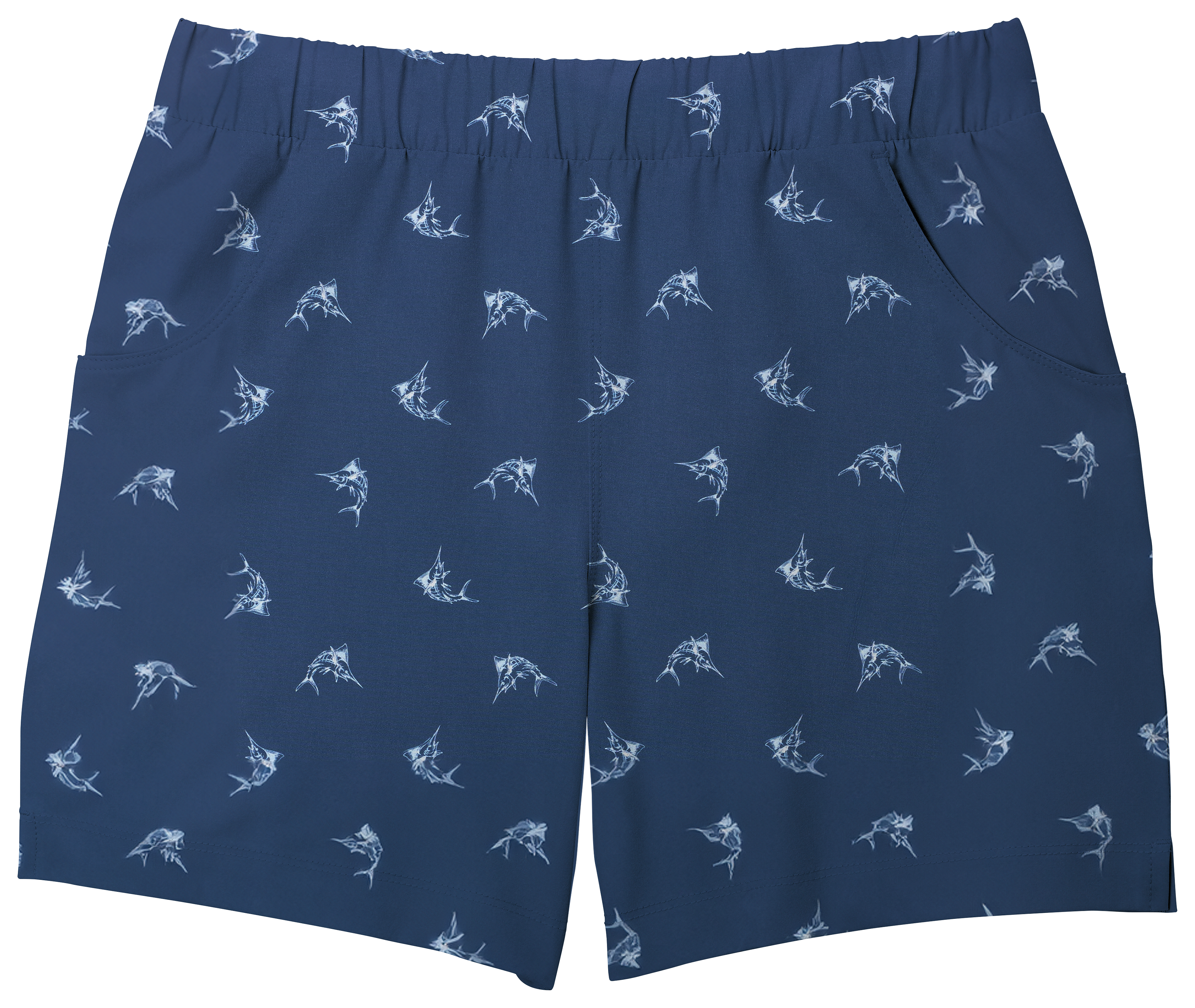 Image of World Wide Sportsman Charter Elastic-Waist Shorts for Kids - Tossed Marlin