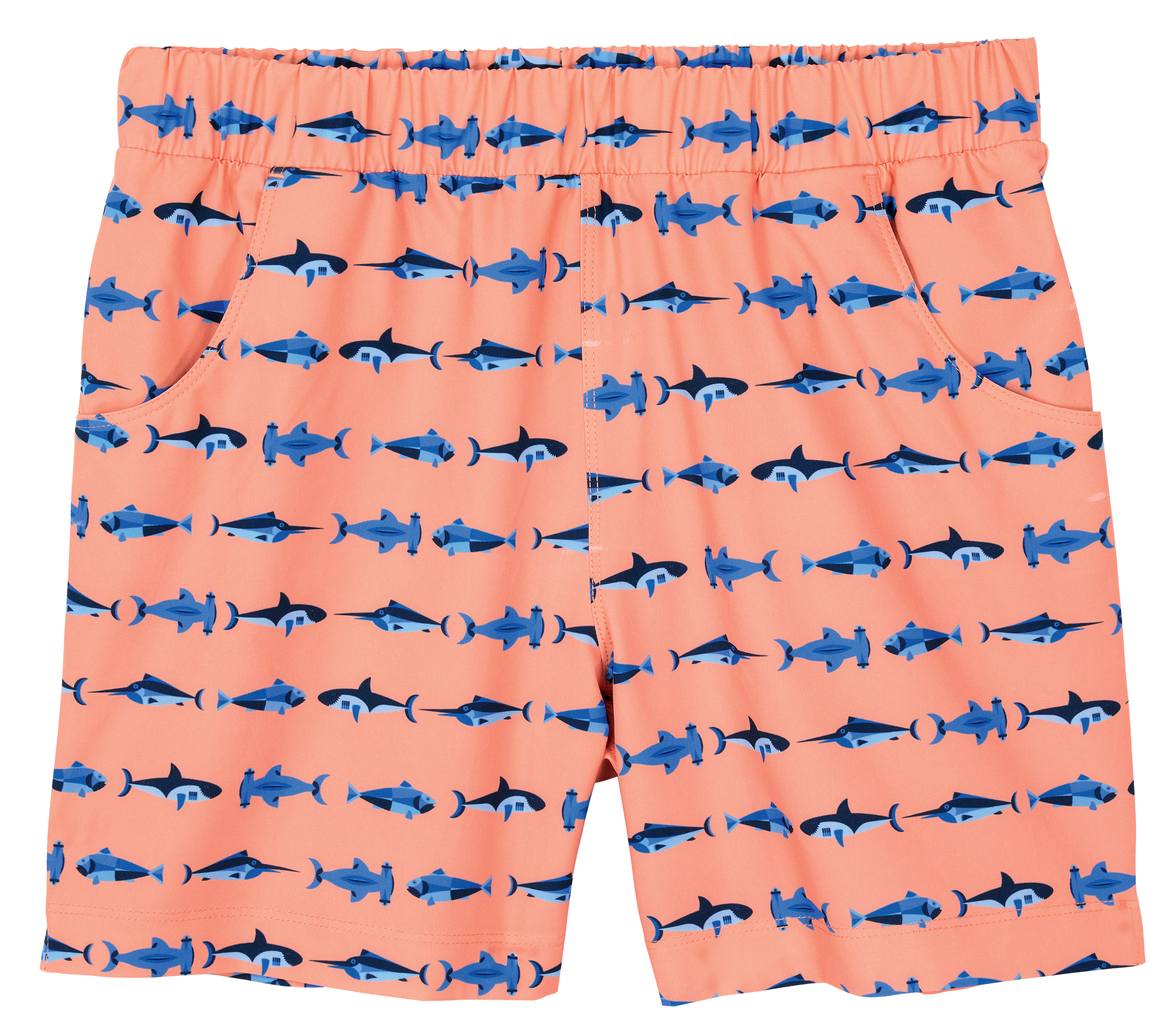 Image of World Wide Sportsman Charter Elastic-Waist Shorts for Kids - Peach Fish Friends