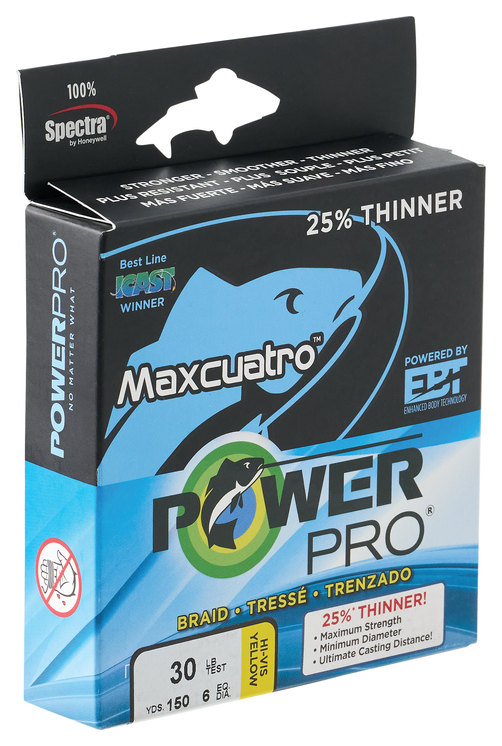 Image of PowerPro Maxcuatro Braid Fishing Line - Yellow - 150 Yards - 30 lb. test